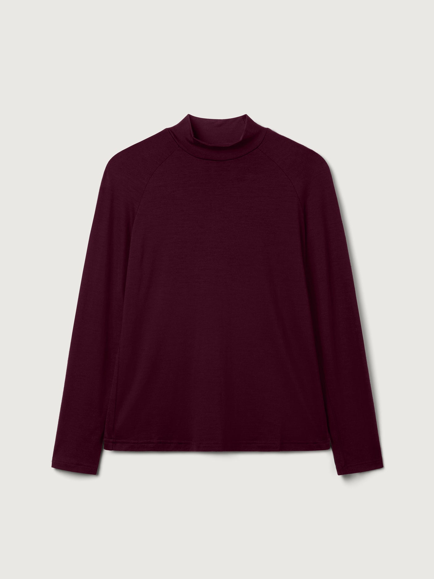 women's merino long sleeve mock neck burgundy
