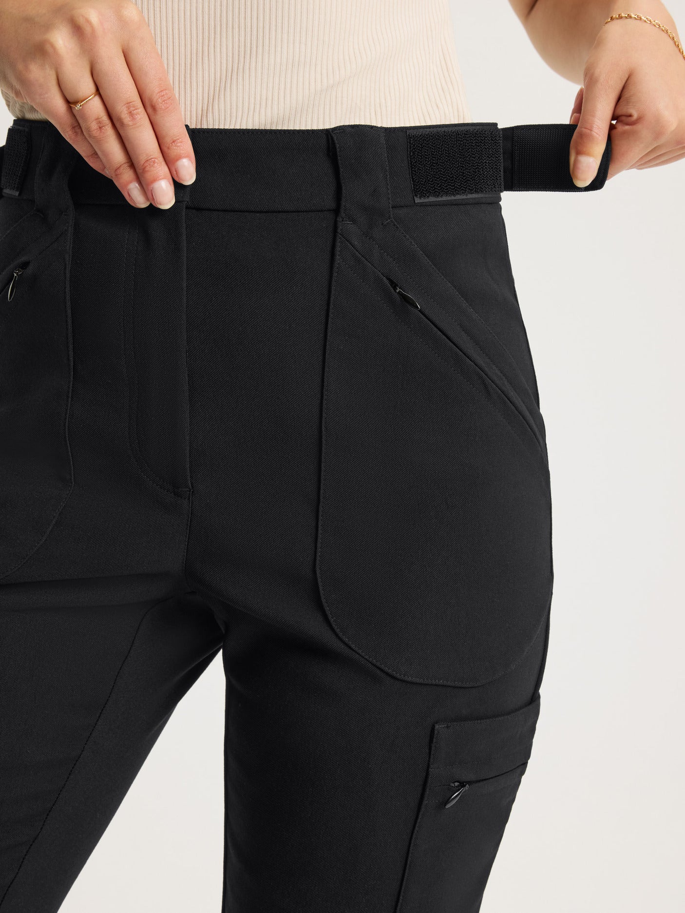 women's hiking pants adjustable waist black
