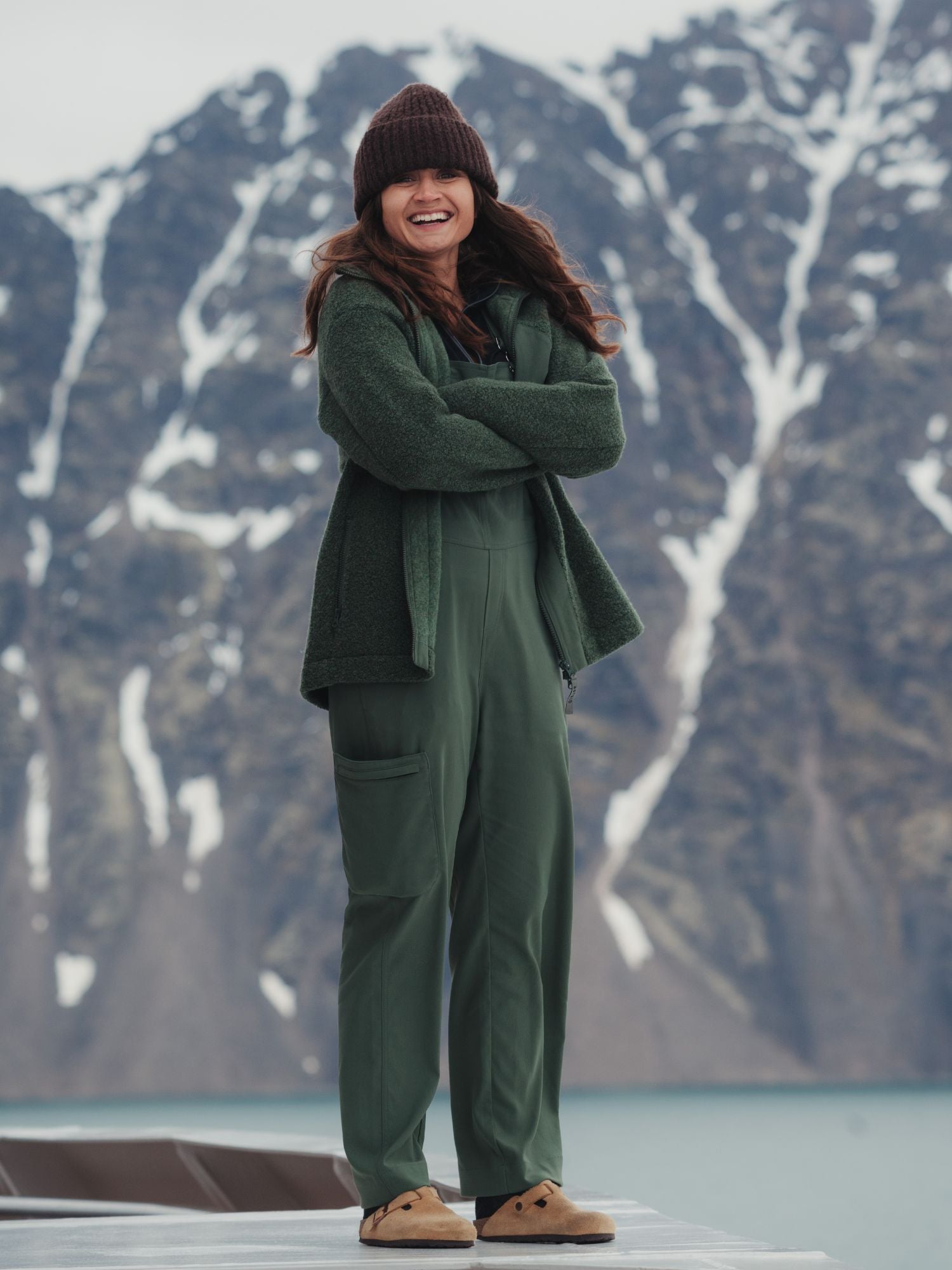 women's workwear dungarees green