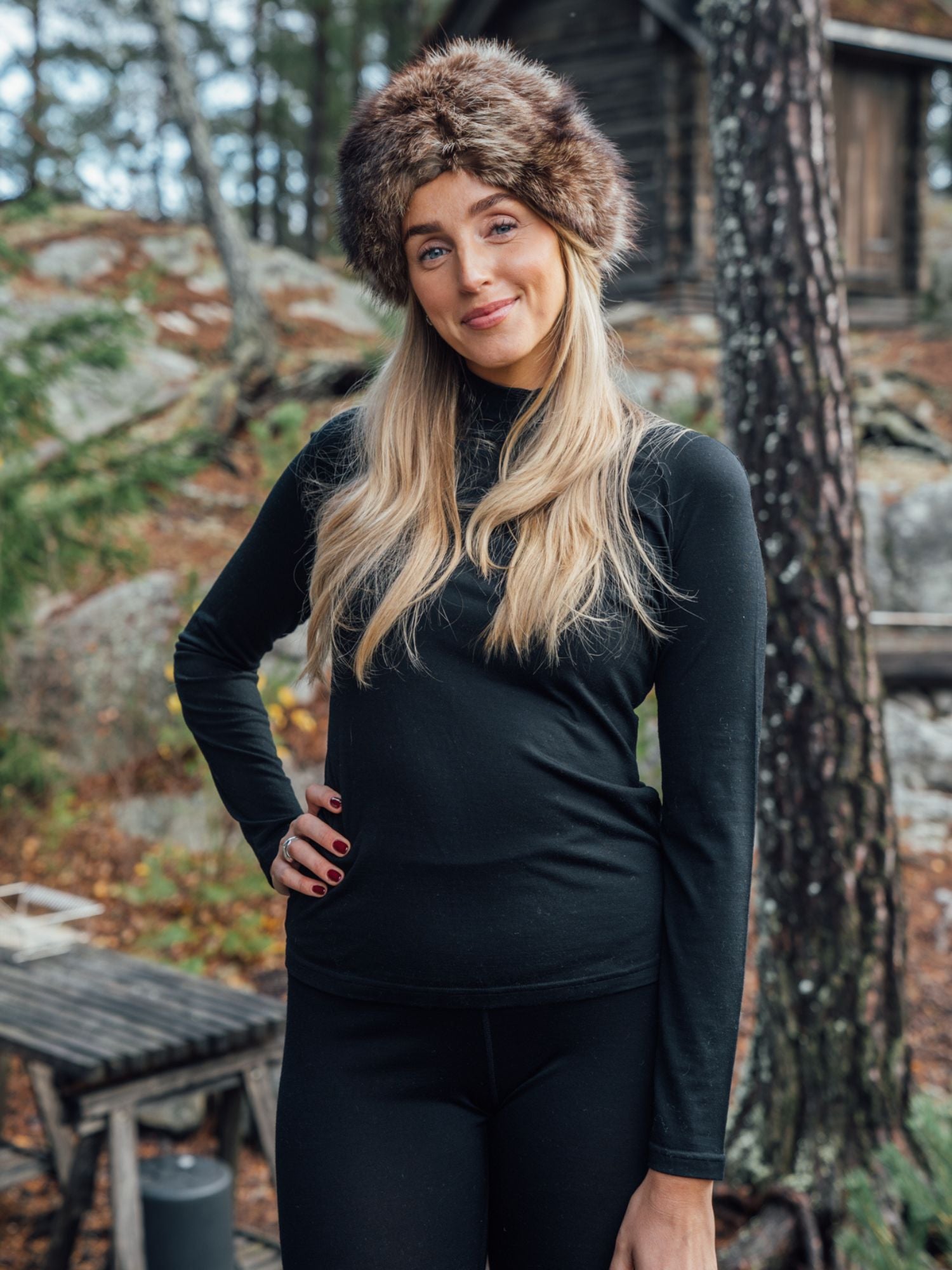 women's merino long sleeve mock neck black