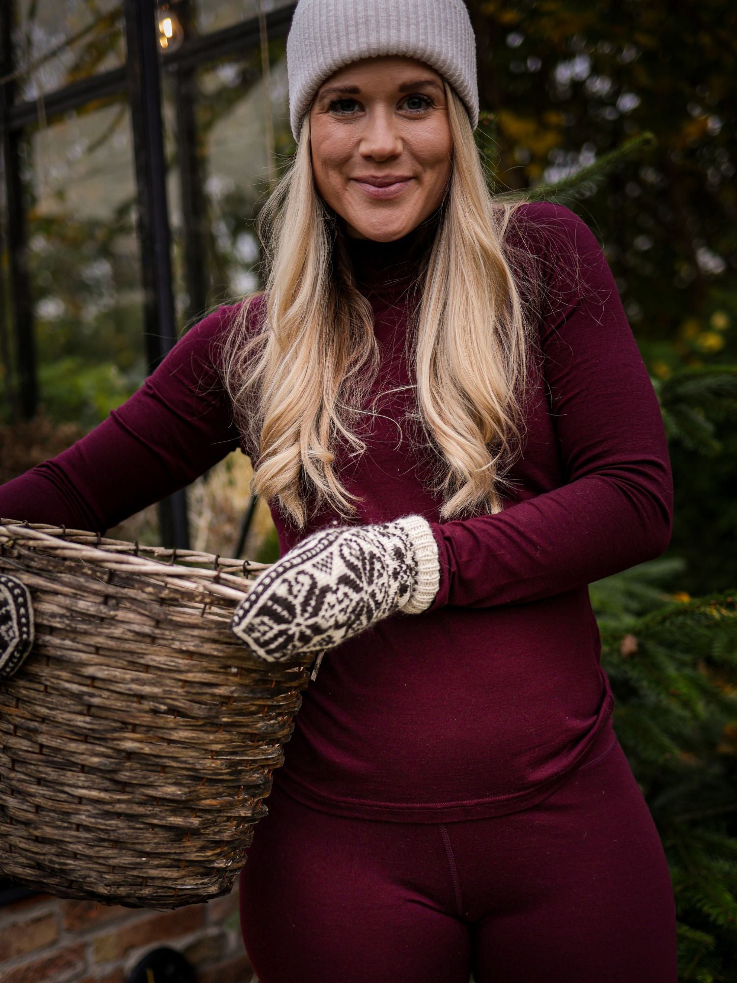 women's merino long sleeve mock neck burgundy