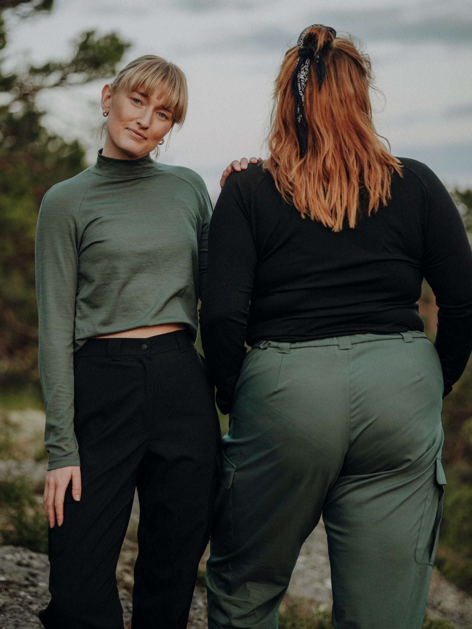 women's merino long sleeve mock neck green