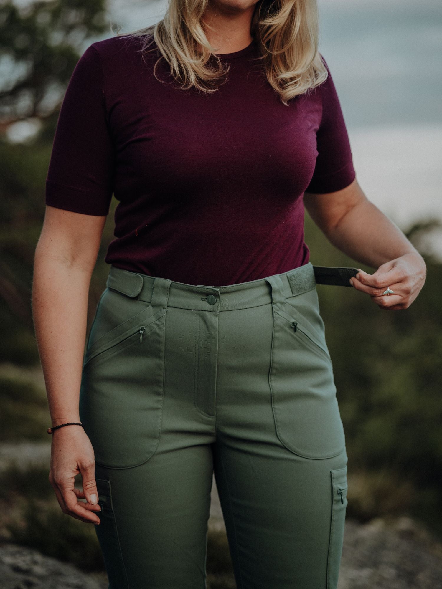 women's hiking pants adjustable waist green