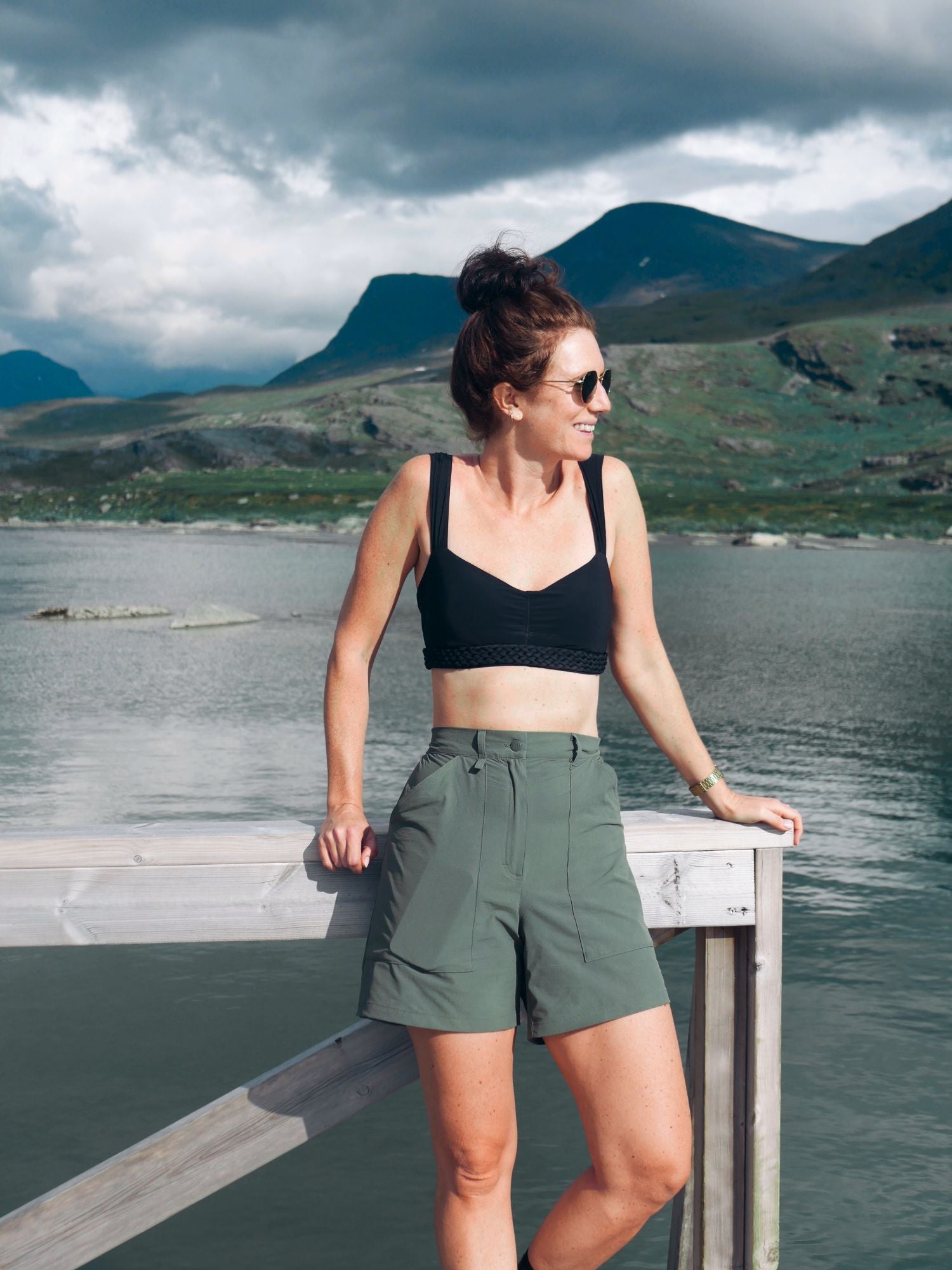 women's outdoor shorts high waist green