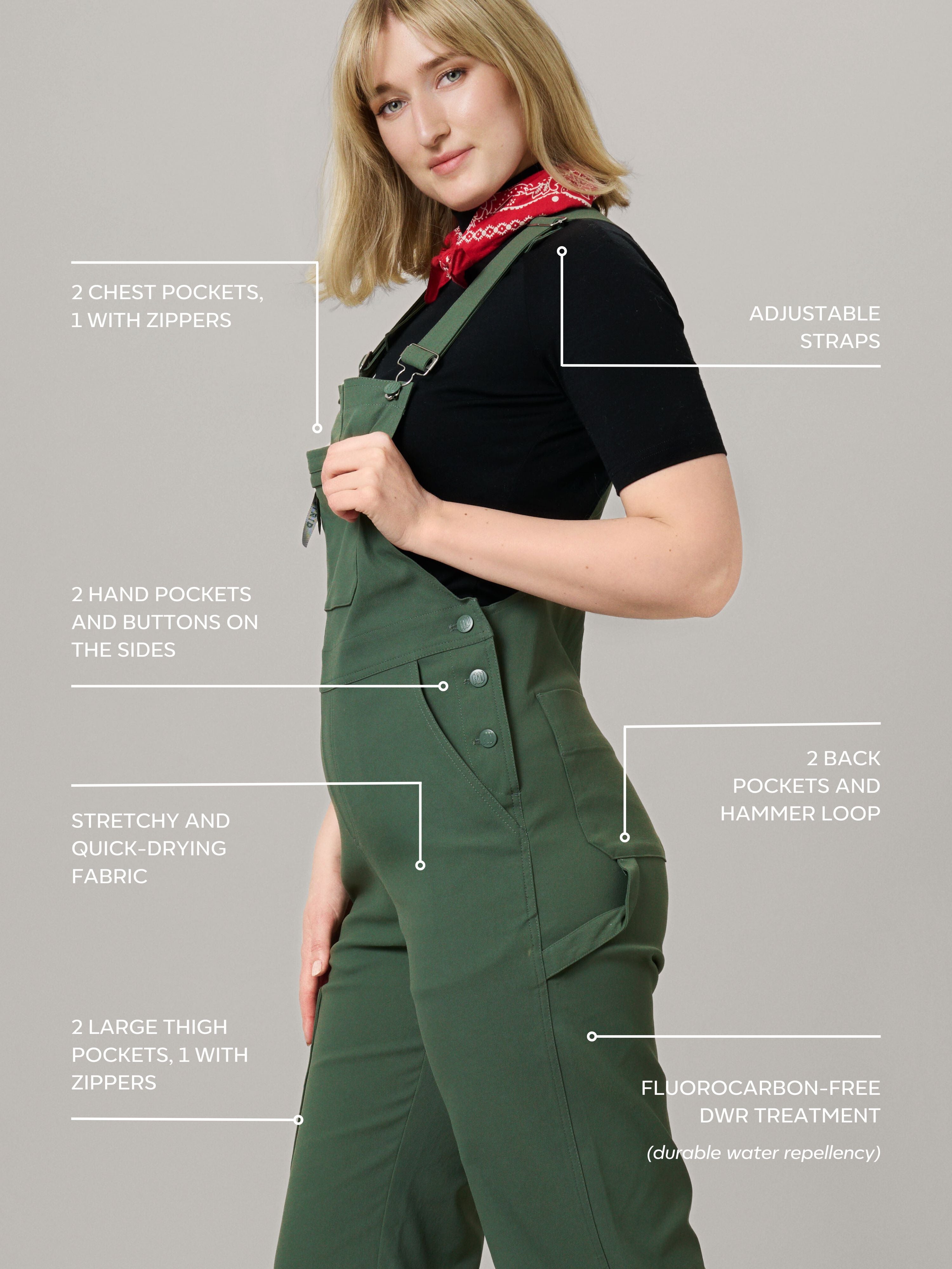 women's workwear dungarees green