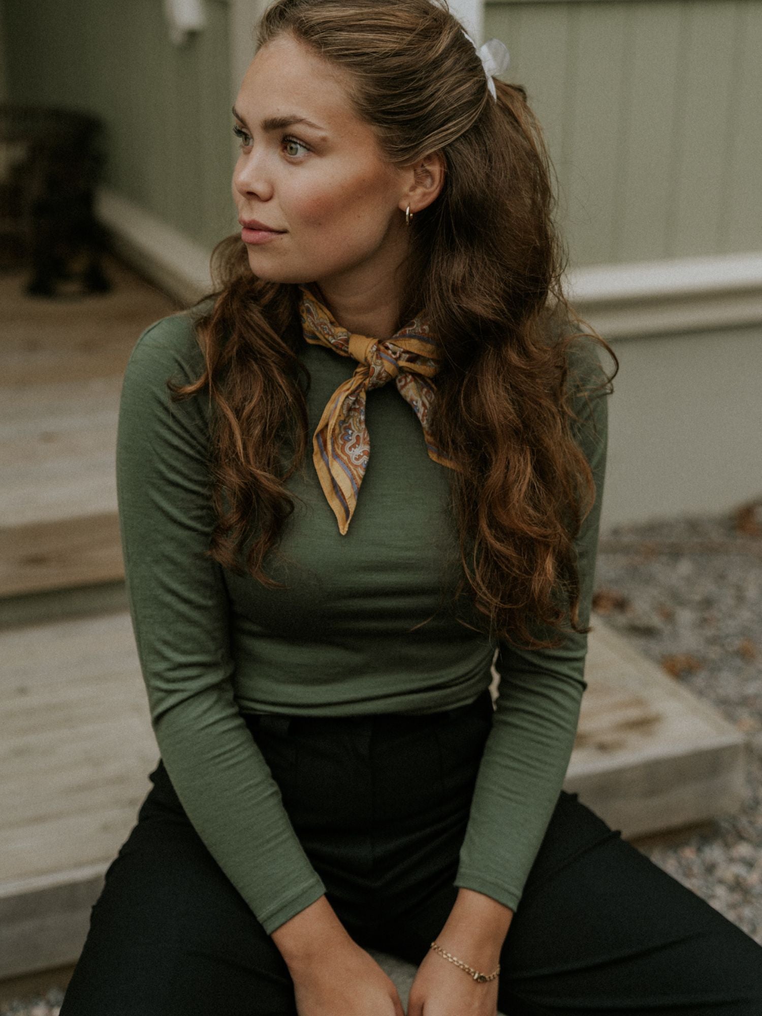 women's merino top long sleeve green