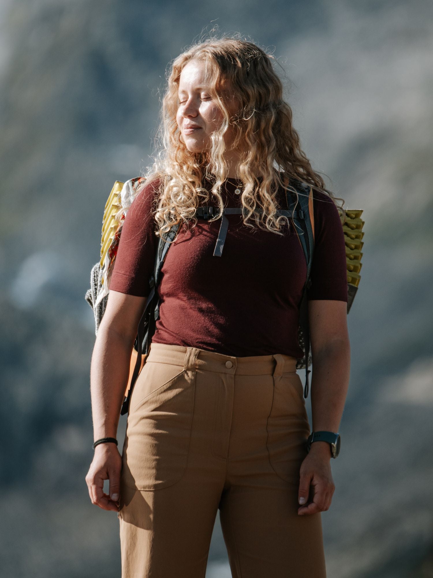 women's merino top short sleeve burgundy