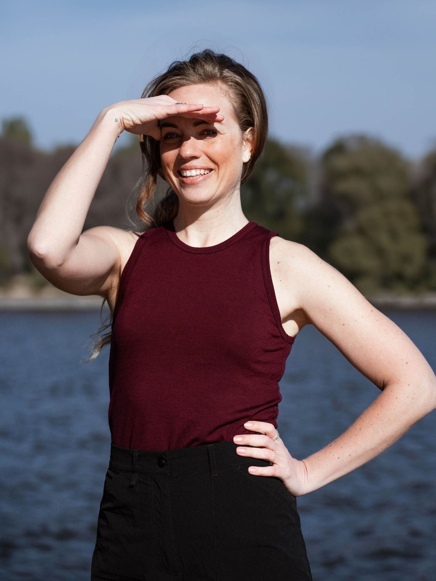 women's merino singlet burgundy