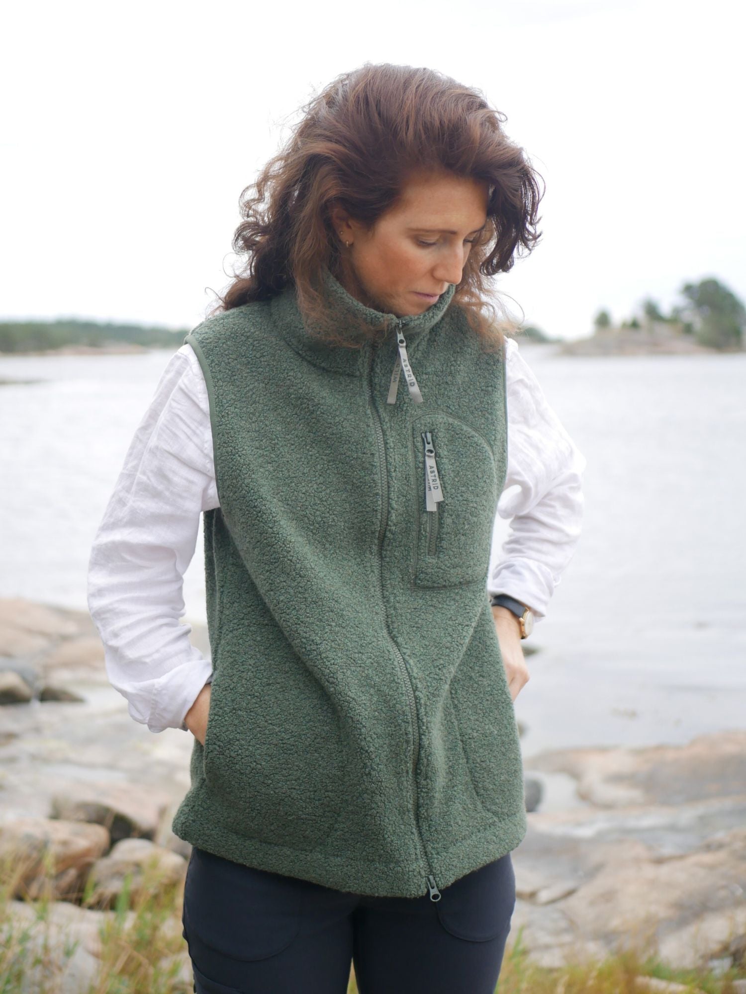 women's fleece vest green