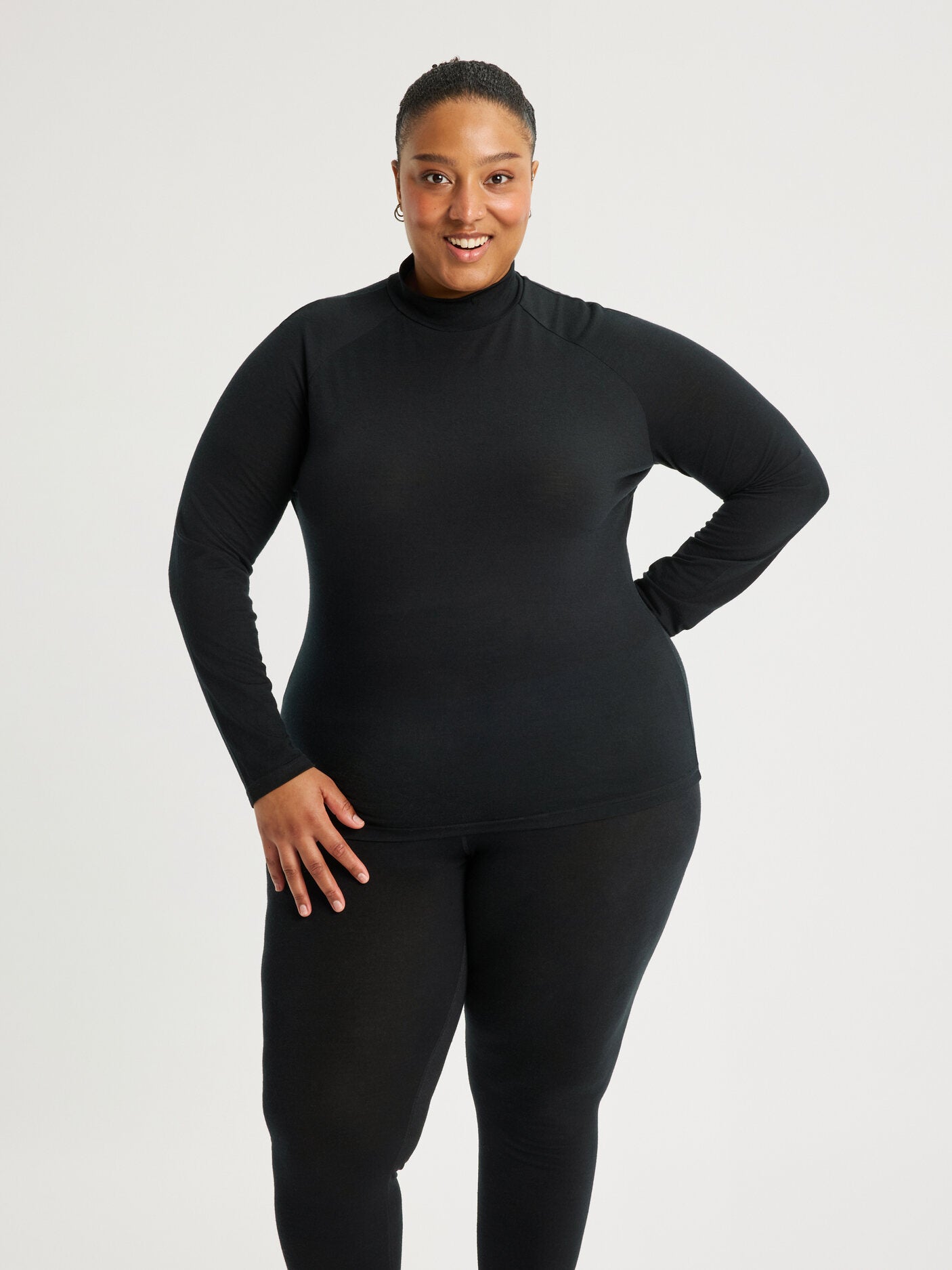 women's merino long sleeve mock neck black [[3XL - 177cm / 5'10'']]