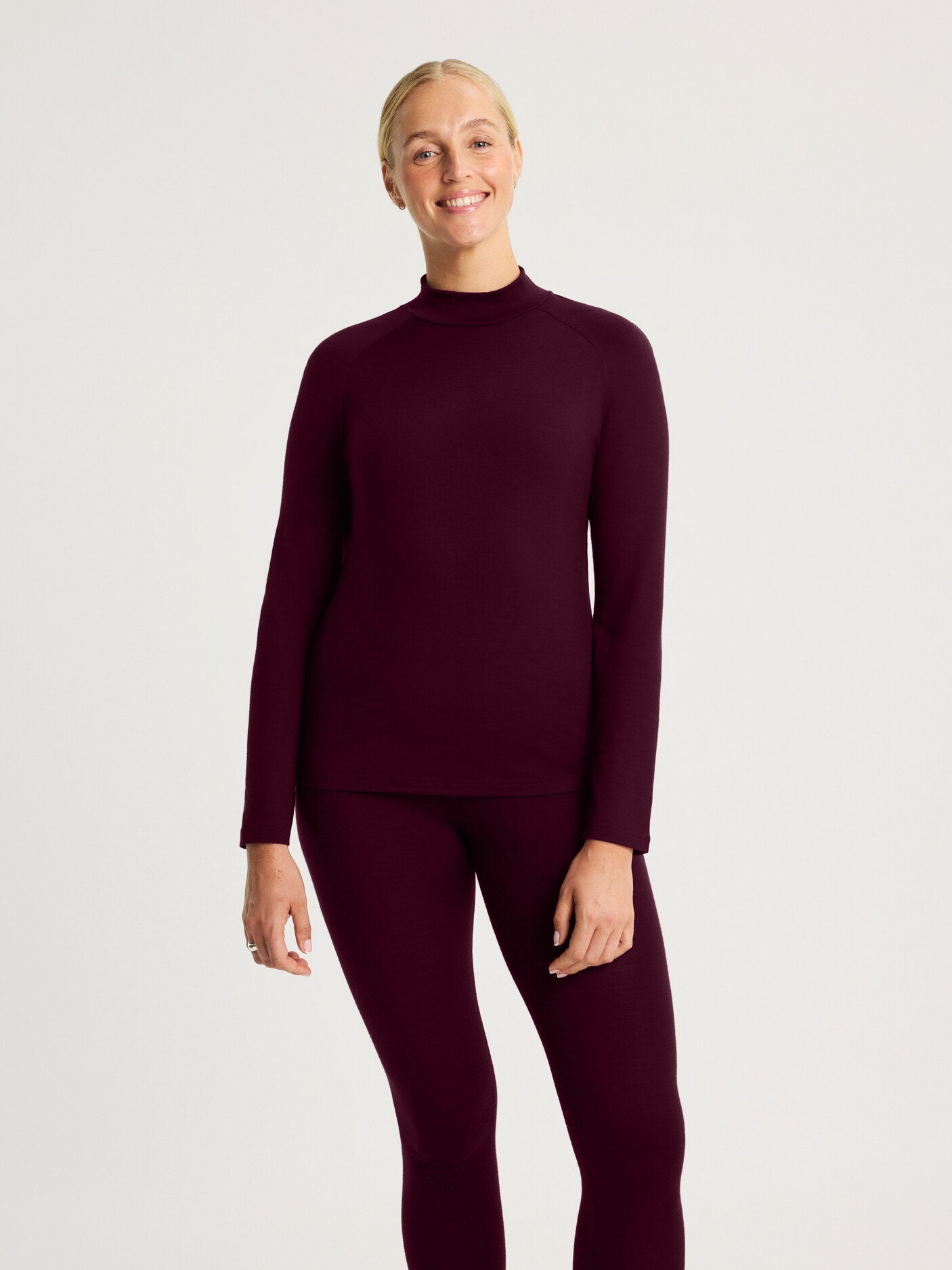 women's merino long sleeve mock neck burgundy [[M - 178cm / 5'10'']]