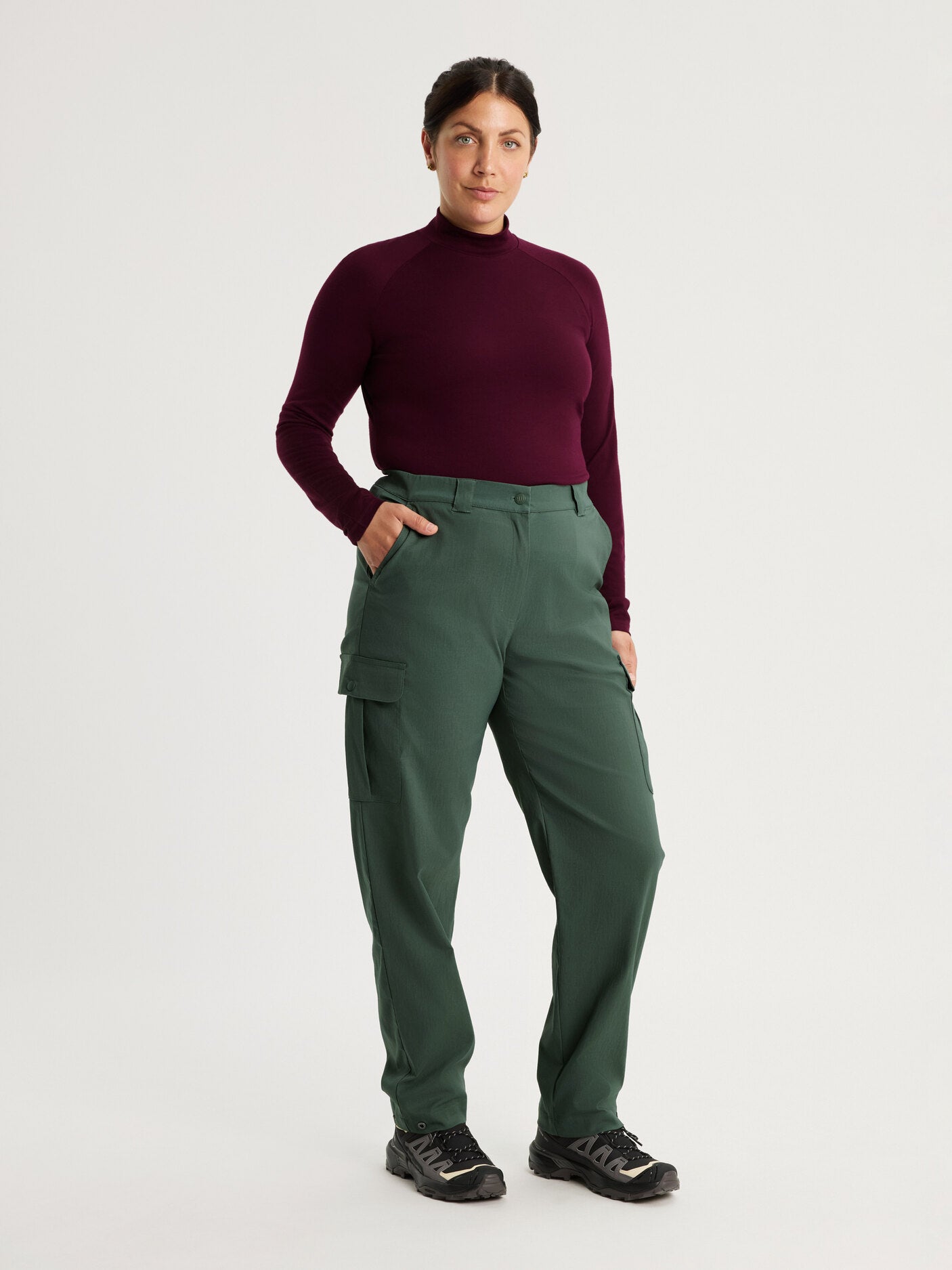 women's merino long sleeve mock neck burgundy [[L - 175cm / 5’9'']]
