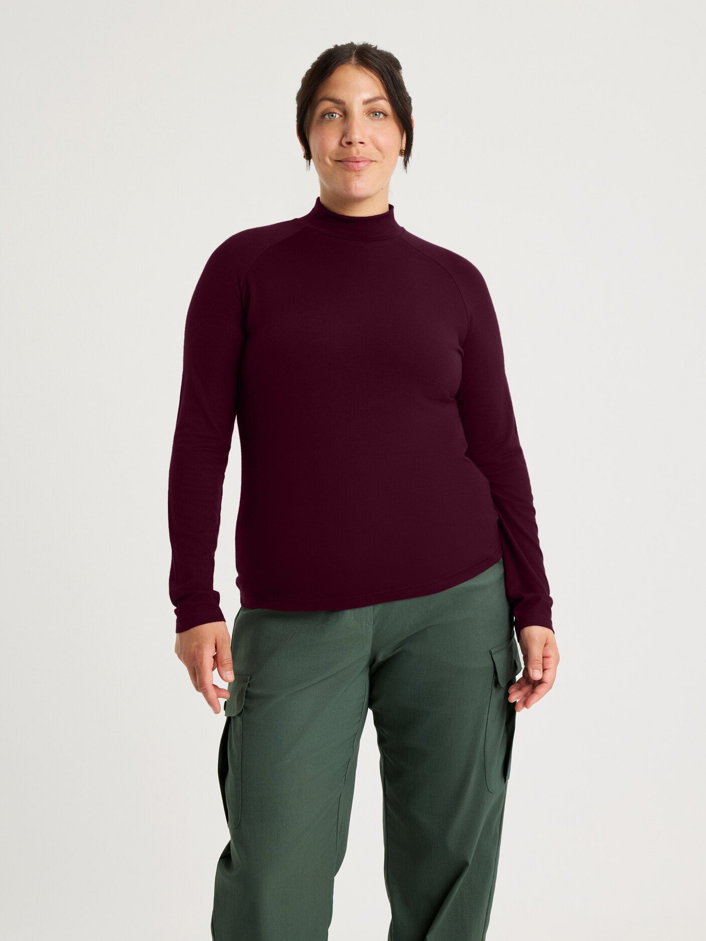 women's merino long sleeve mock neck burgundy [[L - 175cm / 5’9'']]