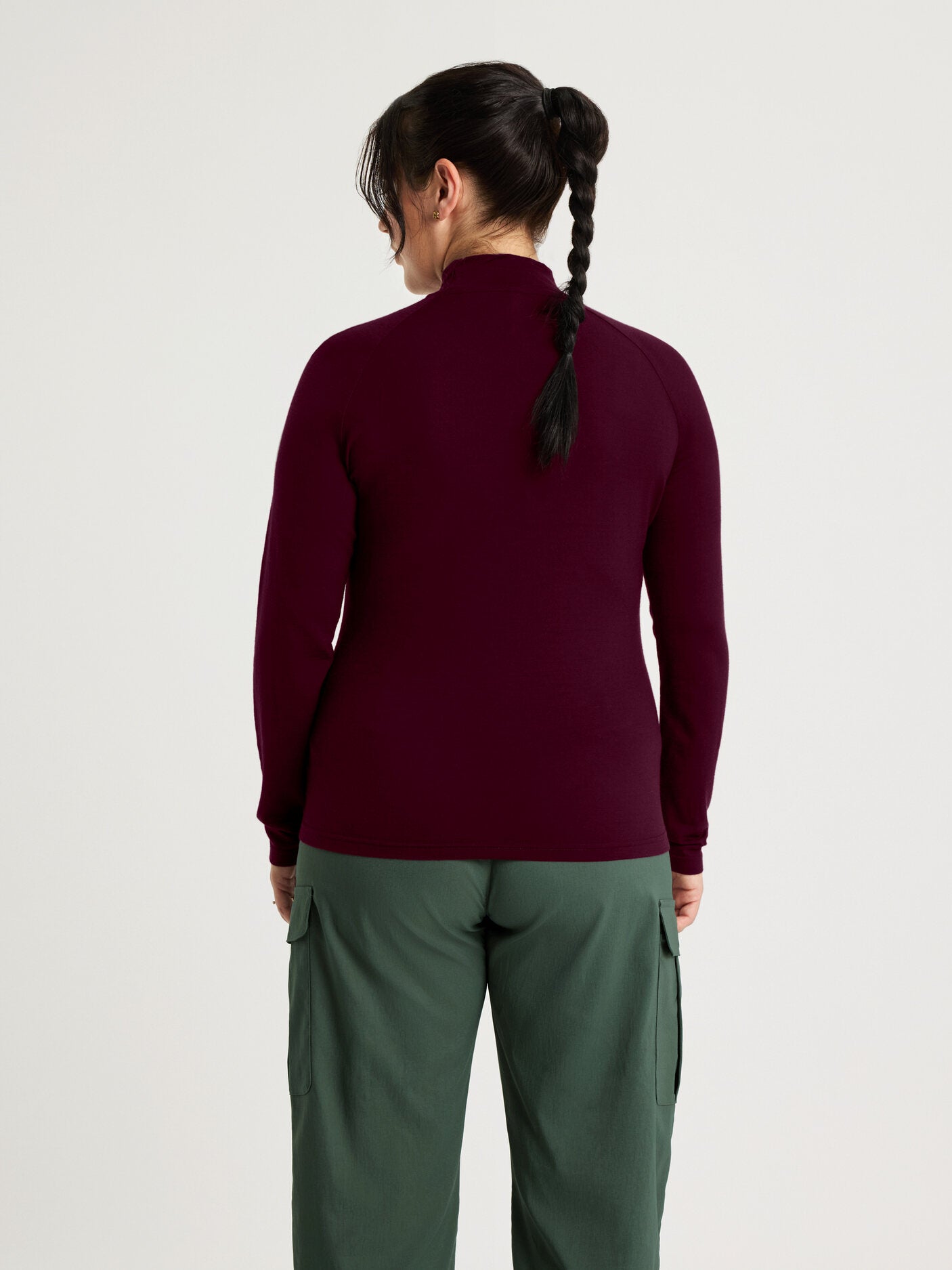 women's merino long sleeve mock neck burgundy [[L - 175cm / 5’9'']]