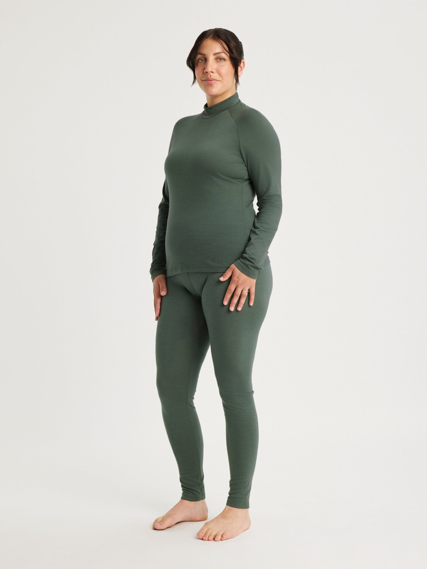 women's merino long sleeve mock neck green [[L - 175cm / 5’9'']]