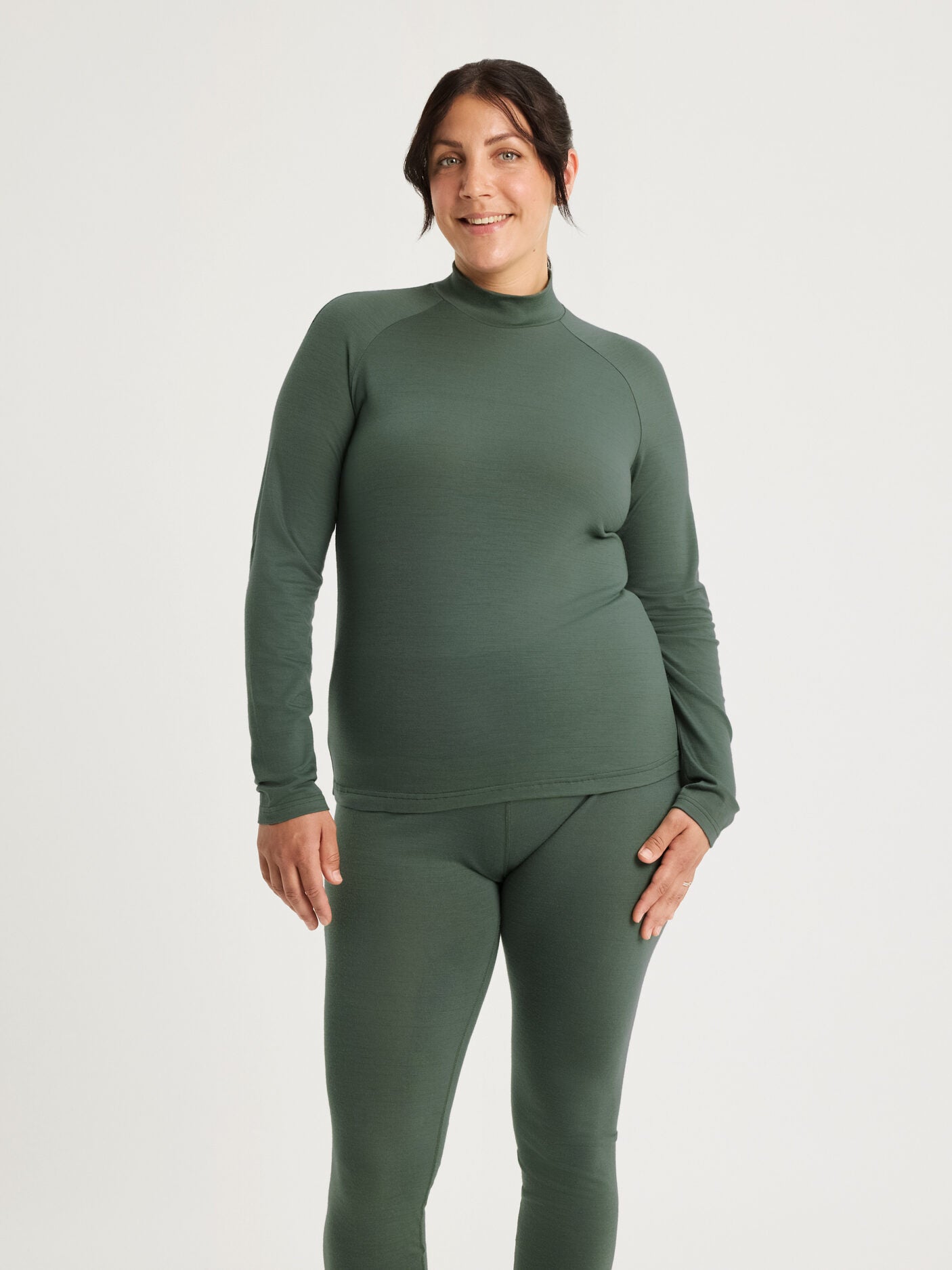 women's merino long sleeve mock neck green [[L - 175cm / 5’9'']]