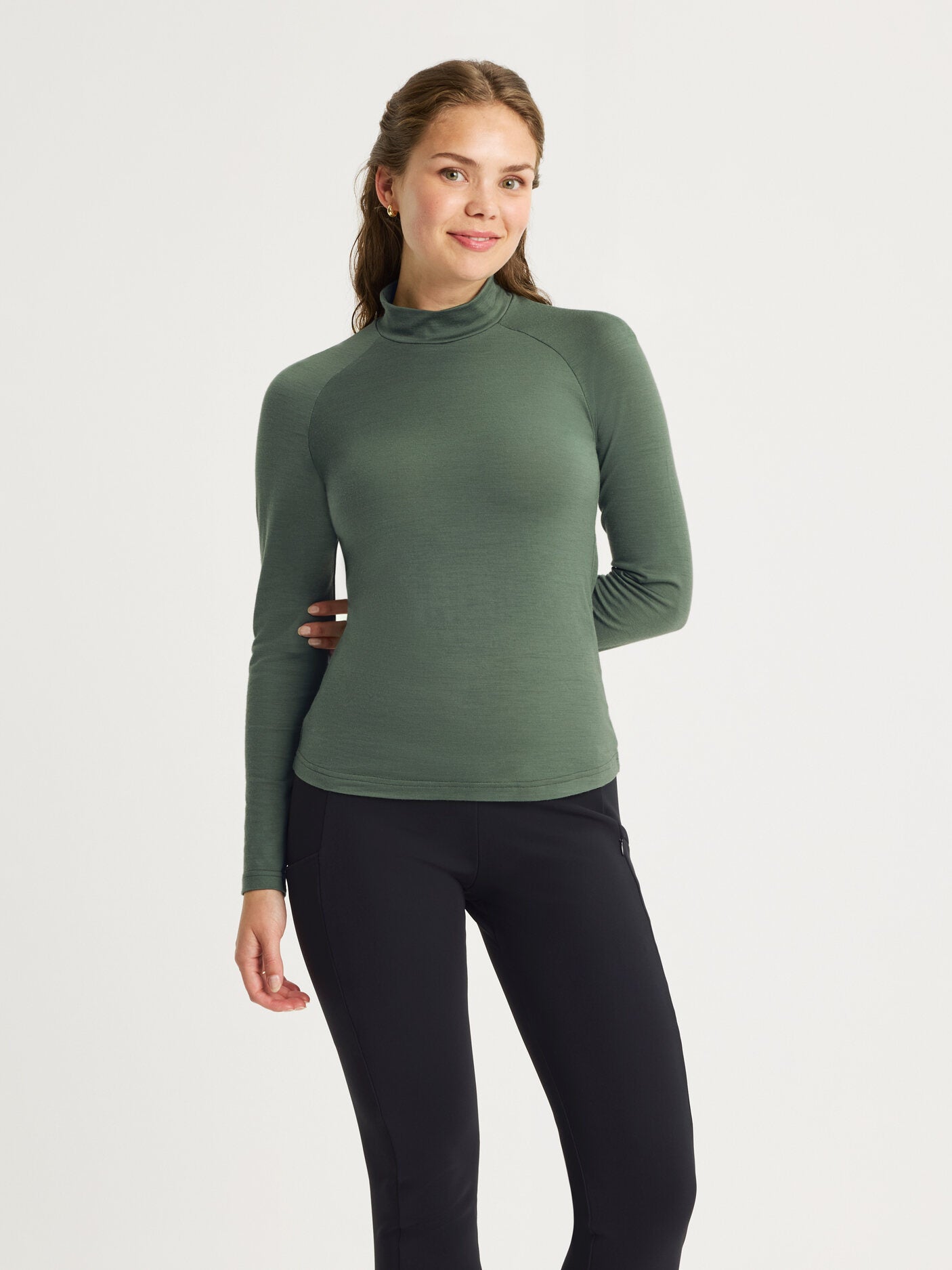 women's merino long sleeve mock neck green [[S - 167cm / 5'6'']]