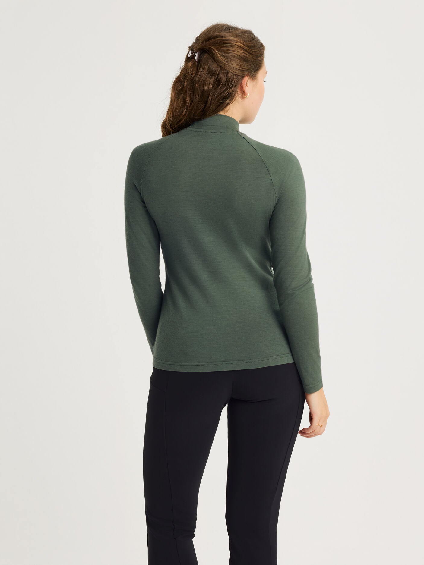 women's merino long sleeve mock neck green [[S - 167cm / 5'6'']]