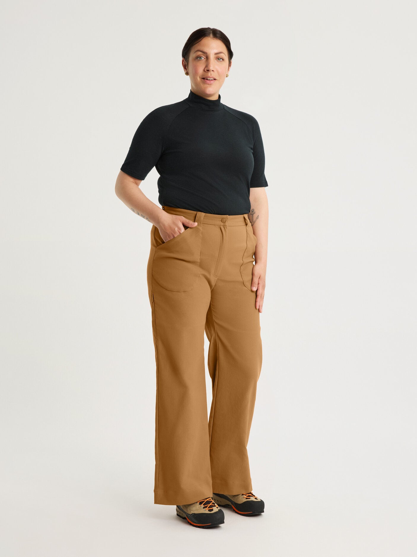 women's merino short sleeve mock neck black [[L - 175cm / 5’9'']]