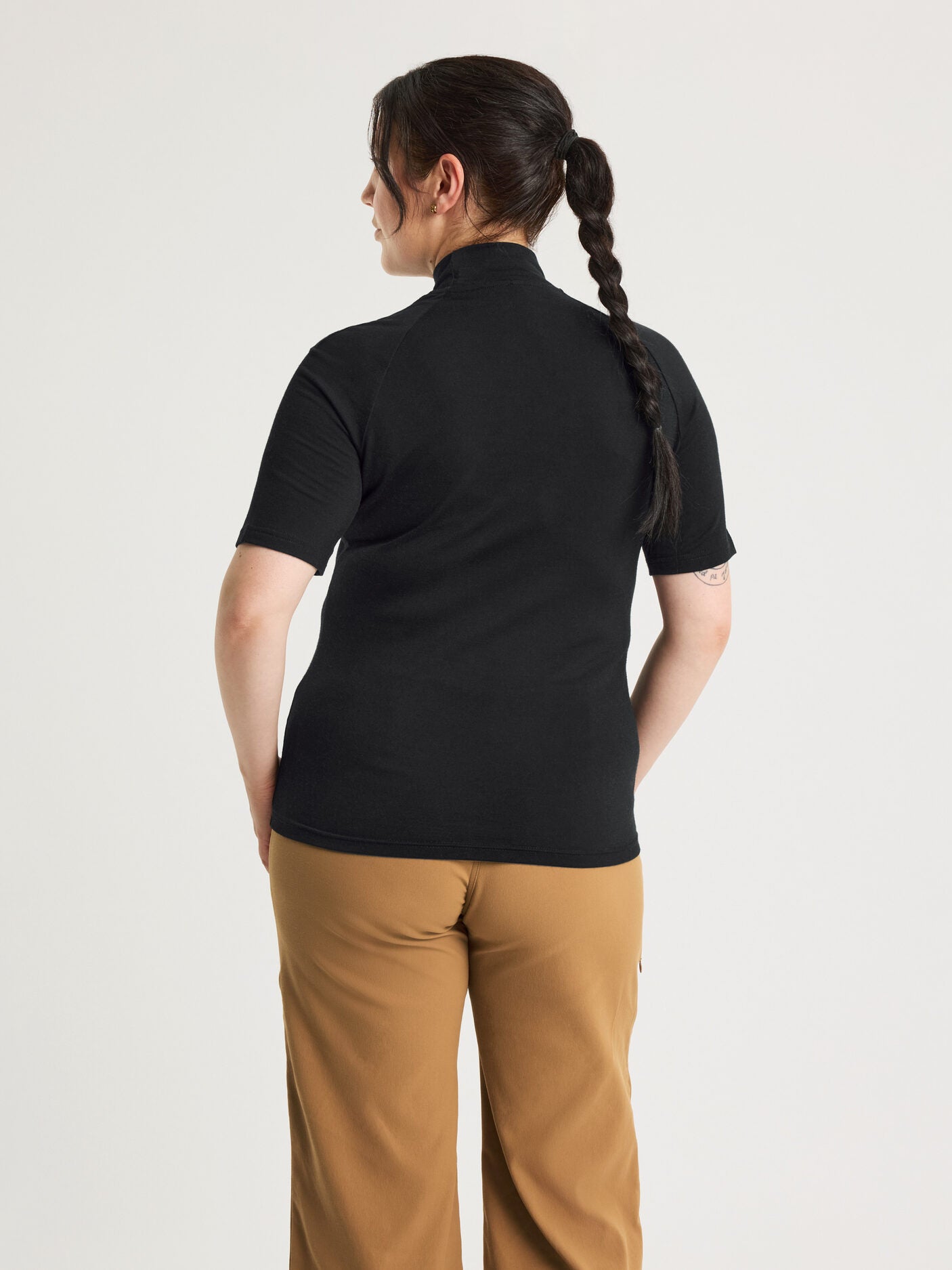 women's merino short sleeve mock neck black [[L - 175cm / 5’9'']]