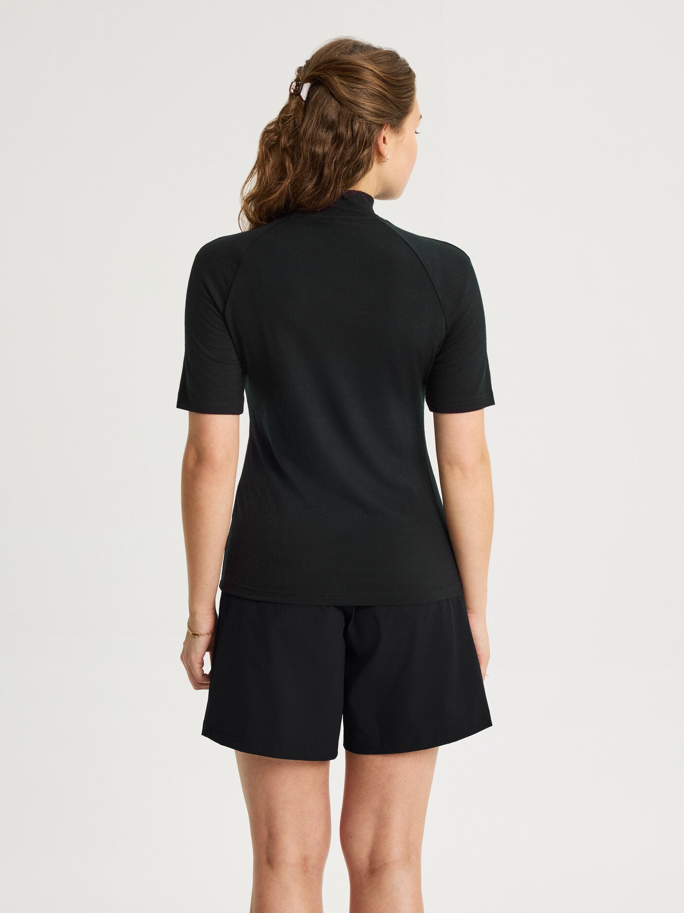 women's merino short sleeve mock neck black [[S - 167cm / 5'6'']]