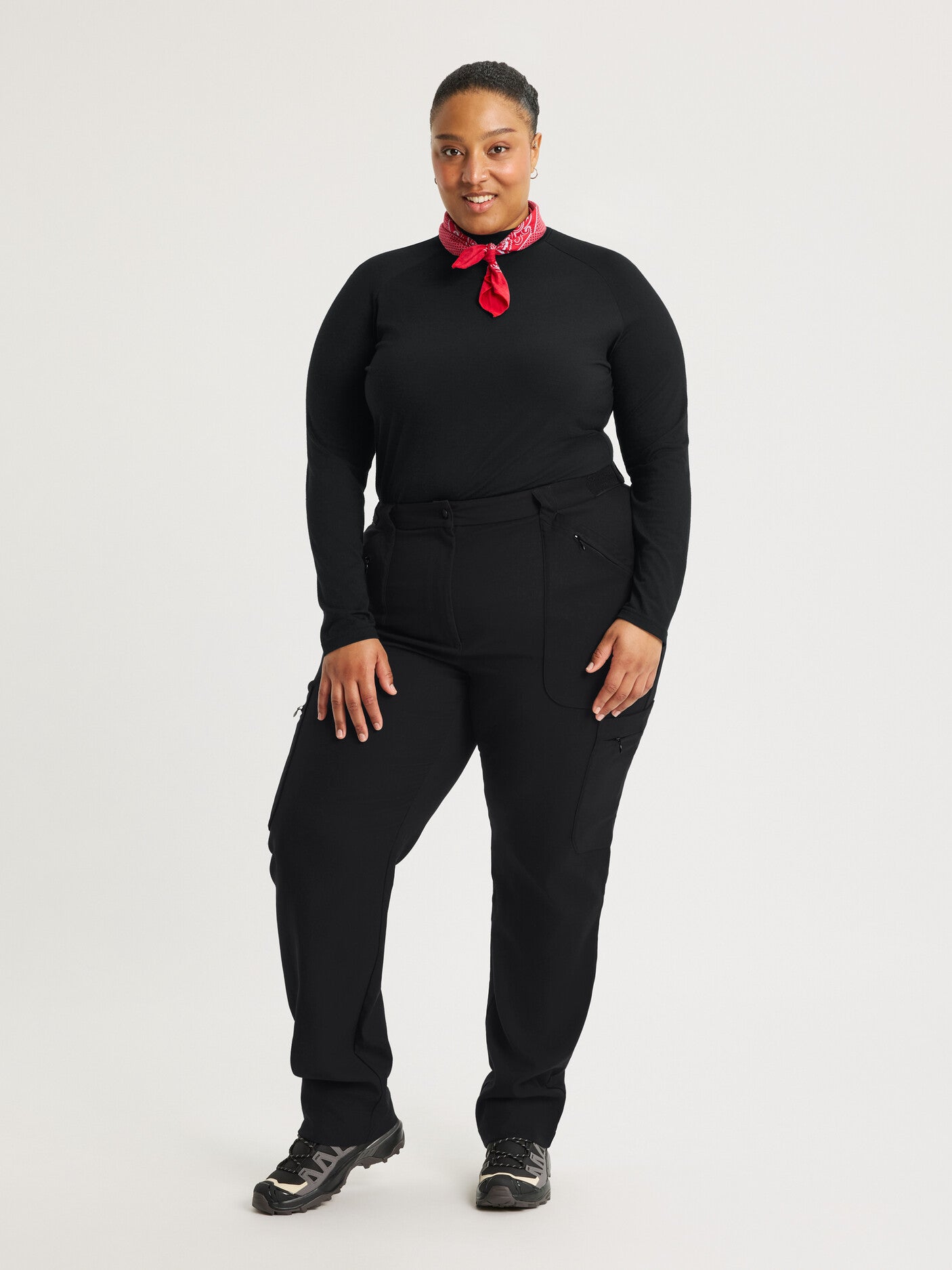 women's hiking pants adjustable waist black [[56 T - 177cm / 5'10'']]