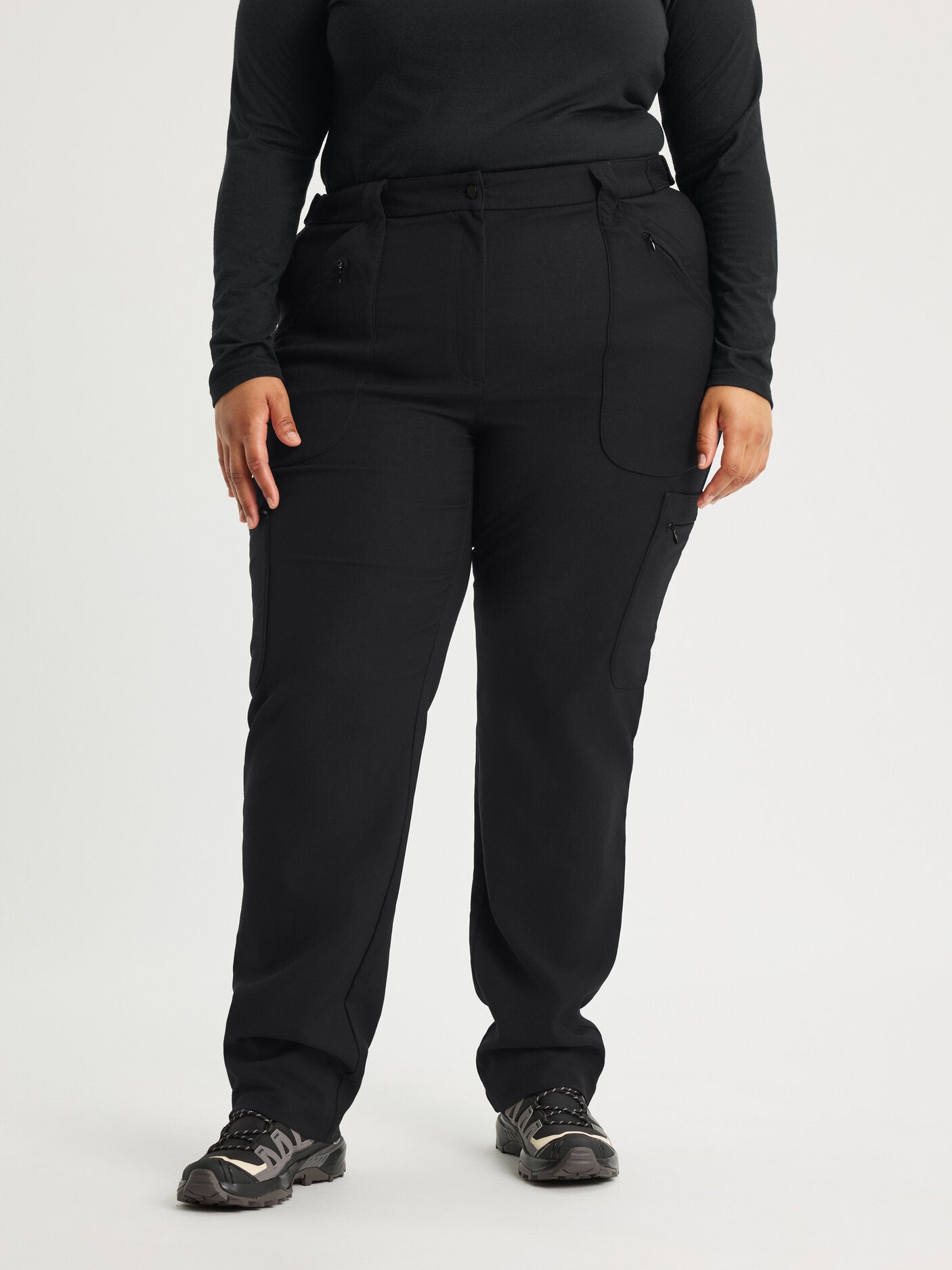 women's hiking pants adjustable waist black [[56 T - 177cm / 5'10'']]