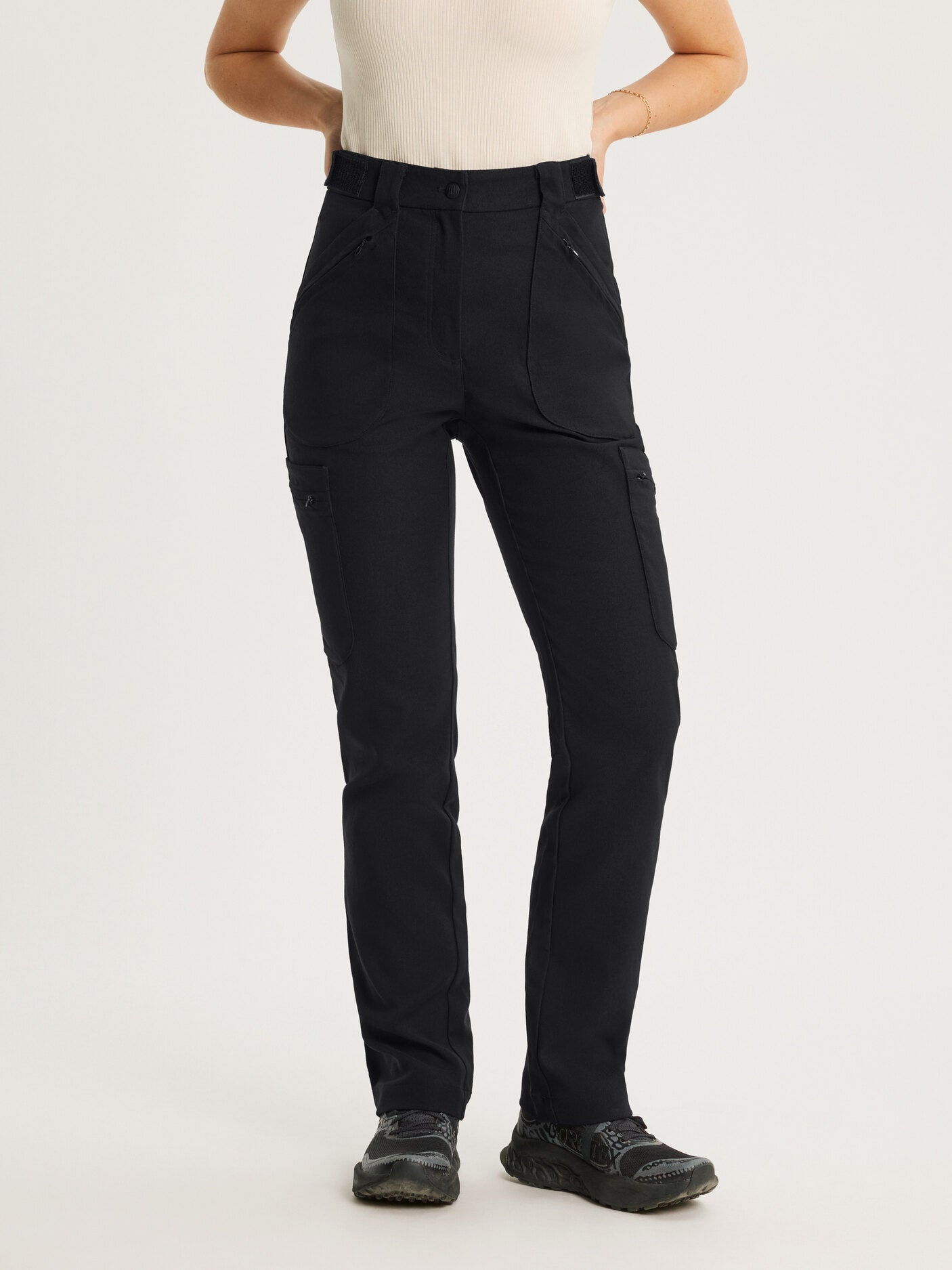 women's hiking pants adjustable waist black [[36 R - 167cm / 5'6'']]