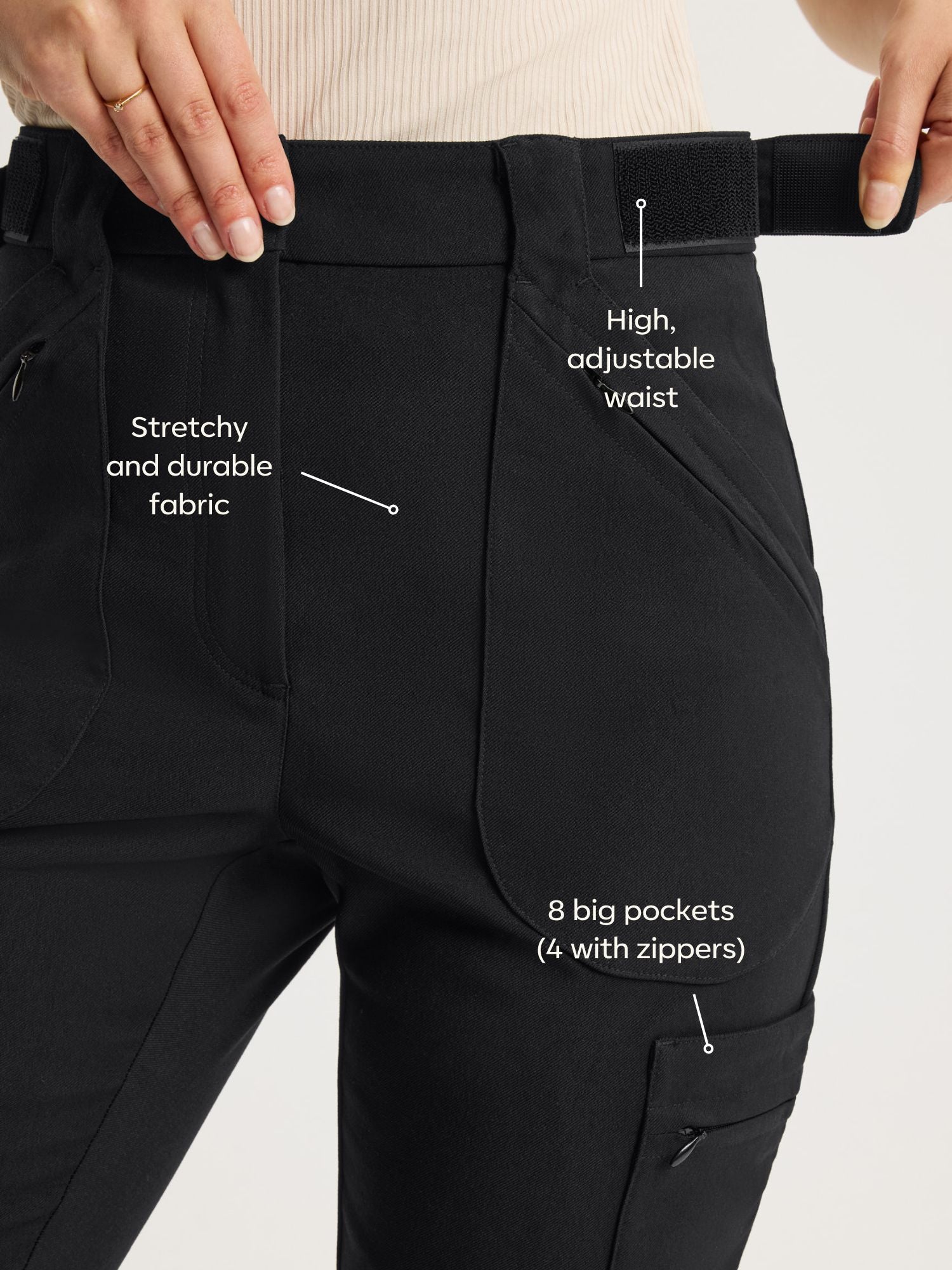 Amelia Hiking Pants with Adjustable Waist Black