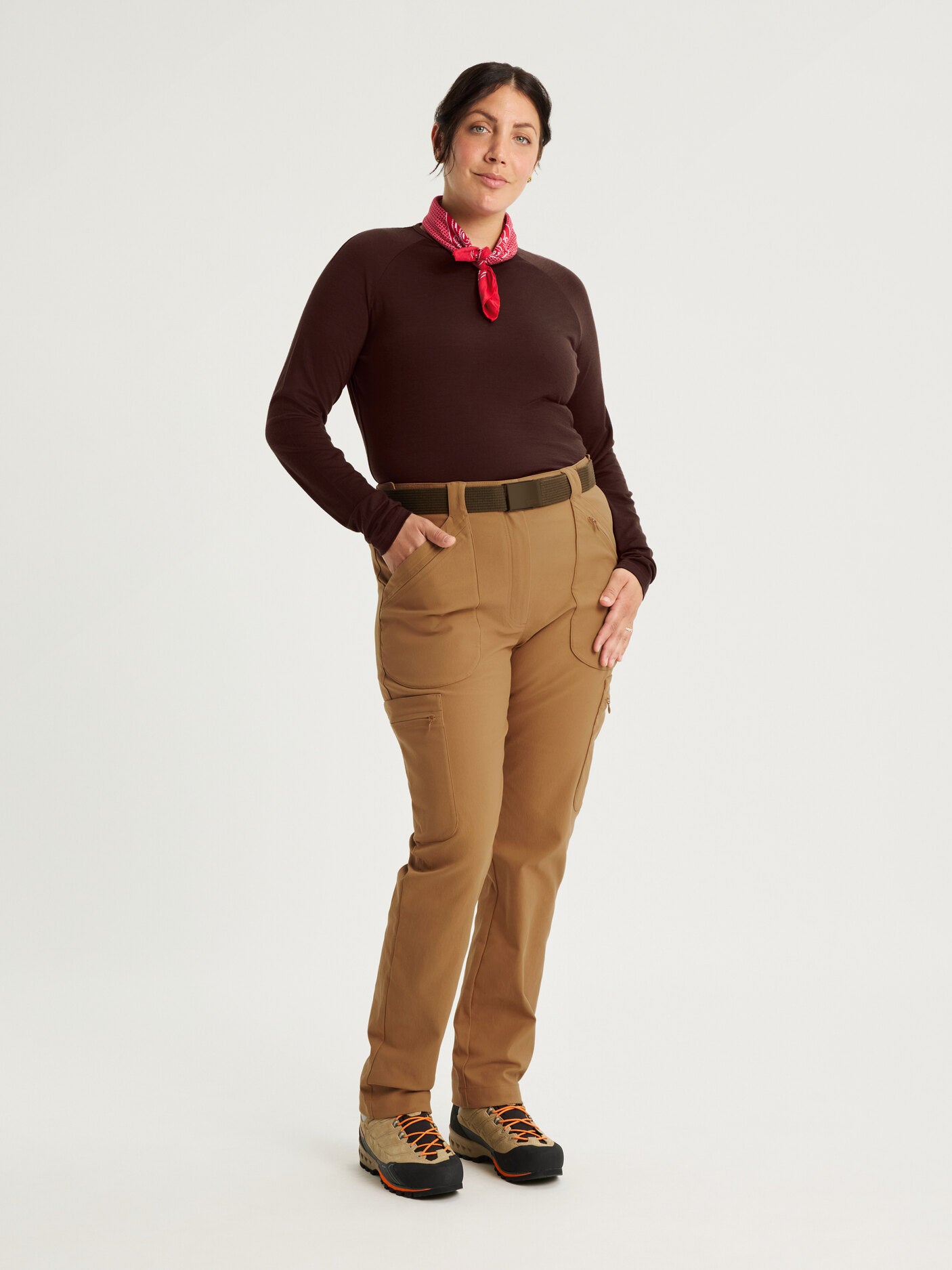 women's hiking pants adjustable waist camel [[44 R - 175cm / 5’9'']]