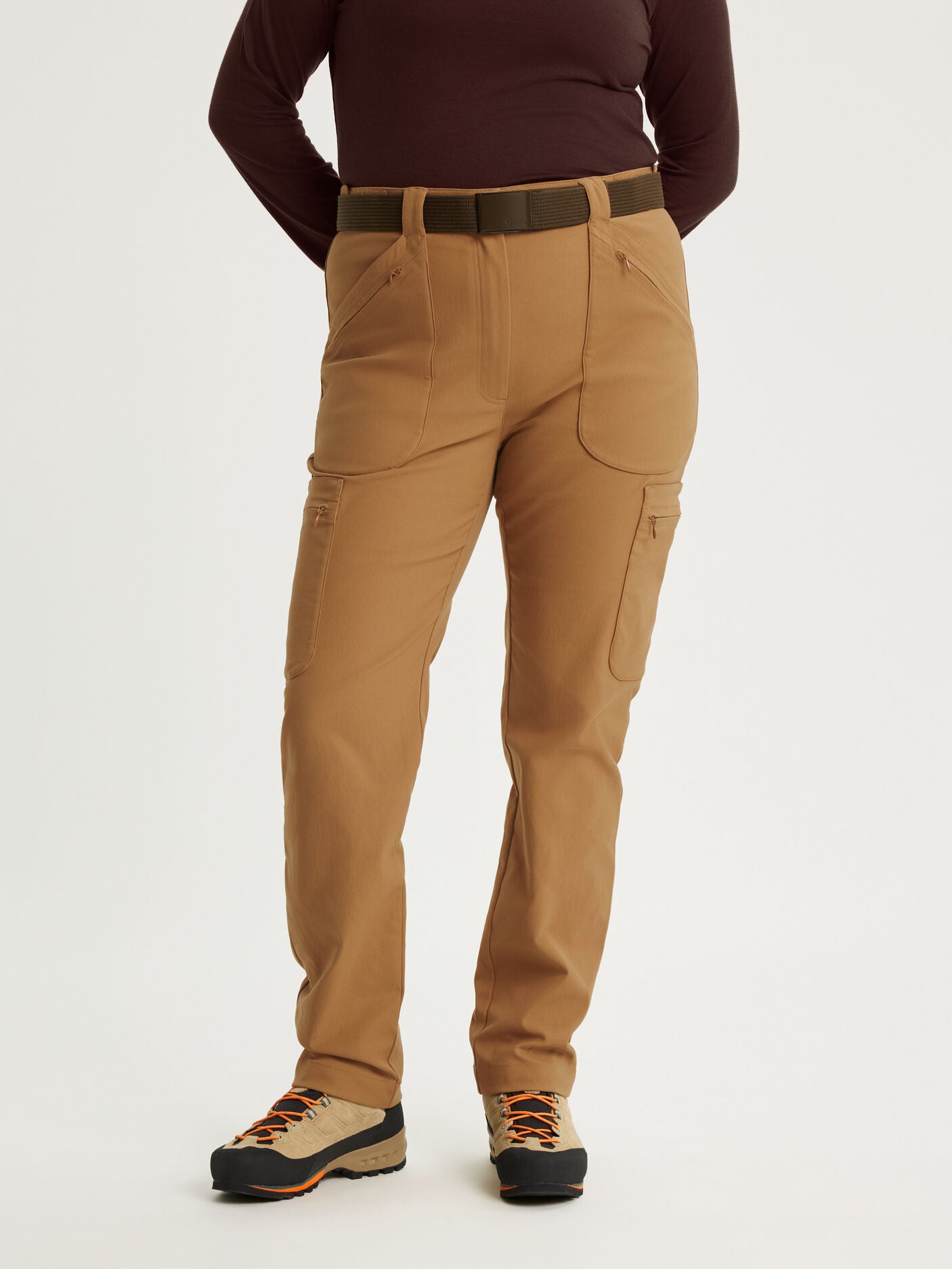 women's hiking pants adjustable waist camel [[44 R - 175cm / 5’9'']]