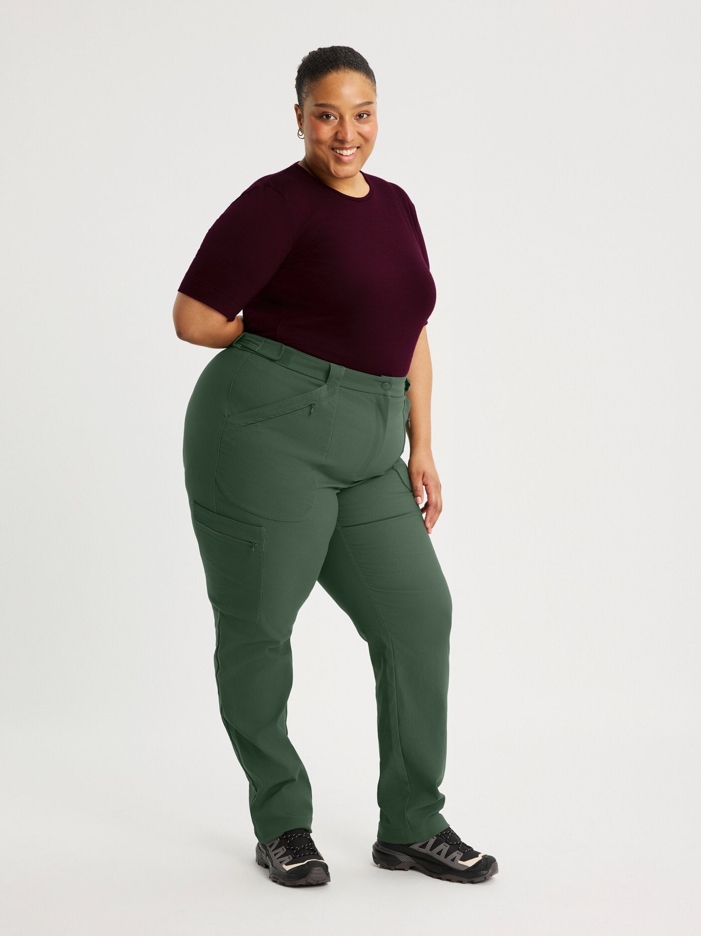 women's hiking pants adjustable waist green [[56 T - 177cm / 5'10'']]