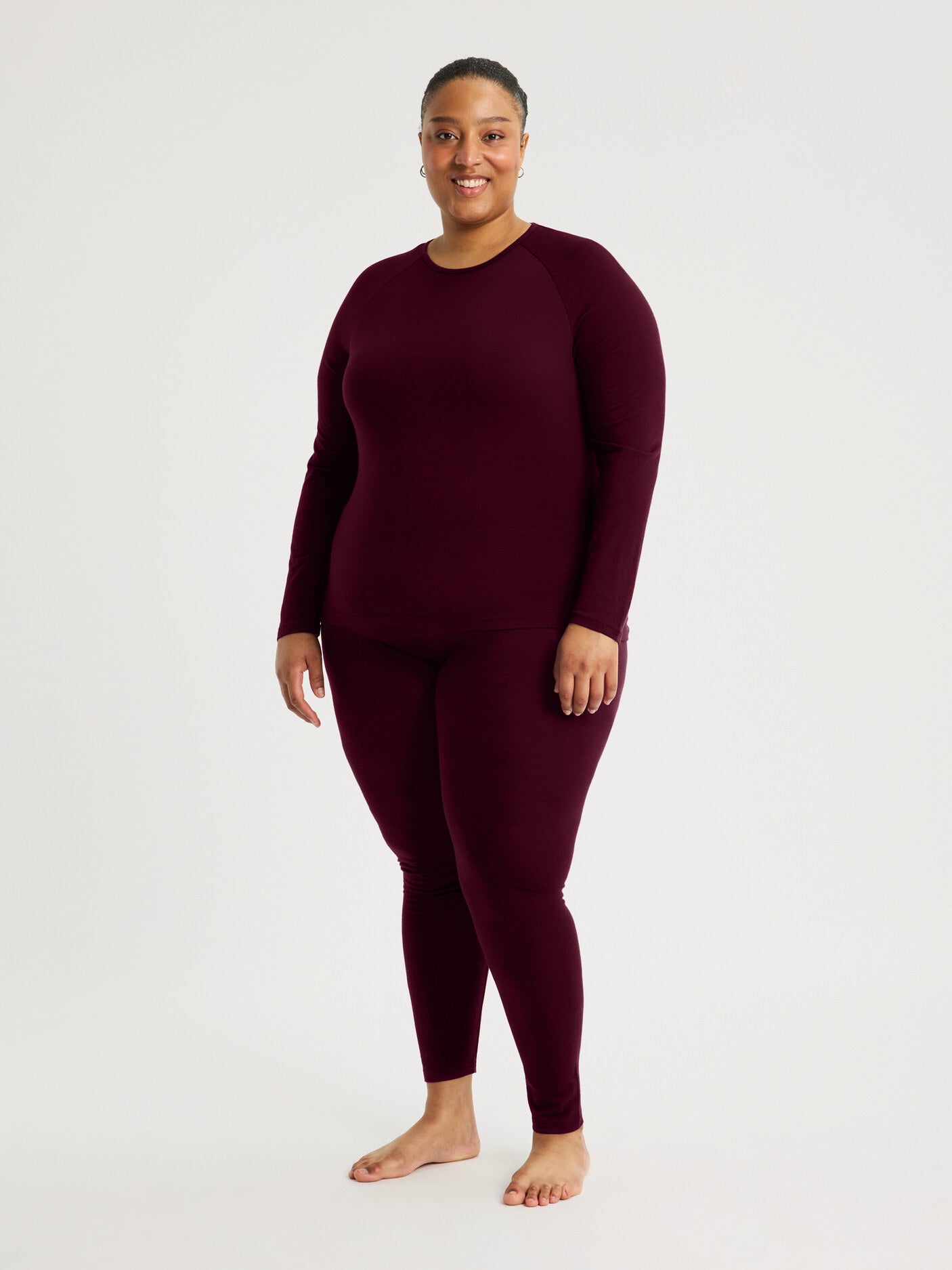 women's merino top long sleeve burgundy [[3XL - 177cm / 5'10'']]