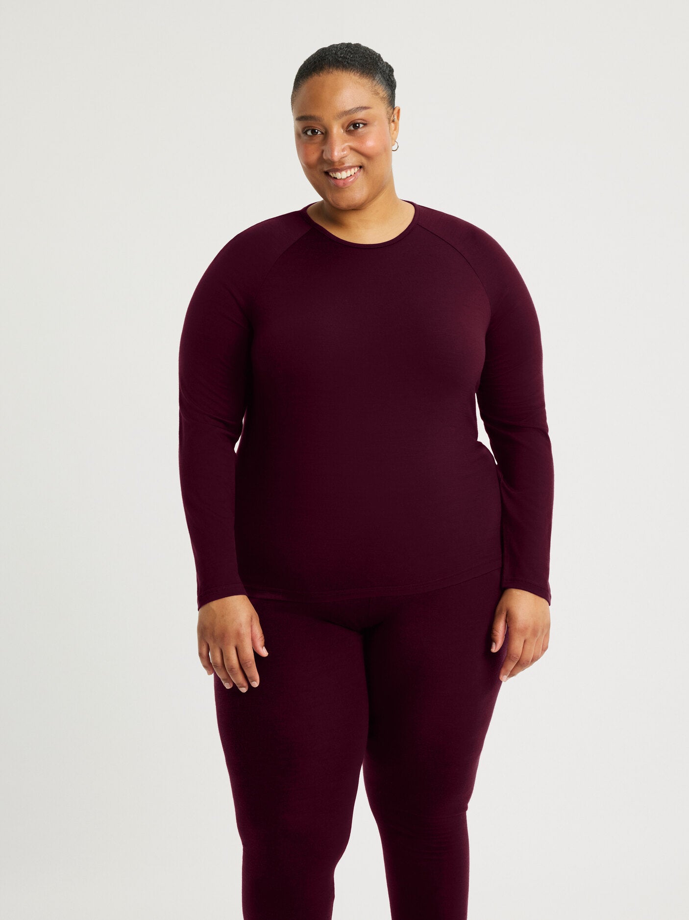 women's merino top long sleeve burgundy [[3XL - 177cm / 5'10'']]