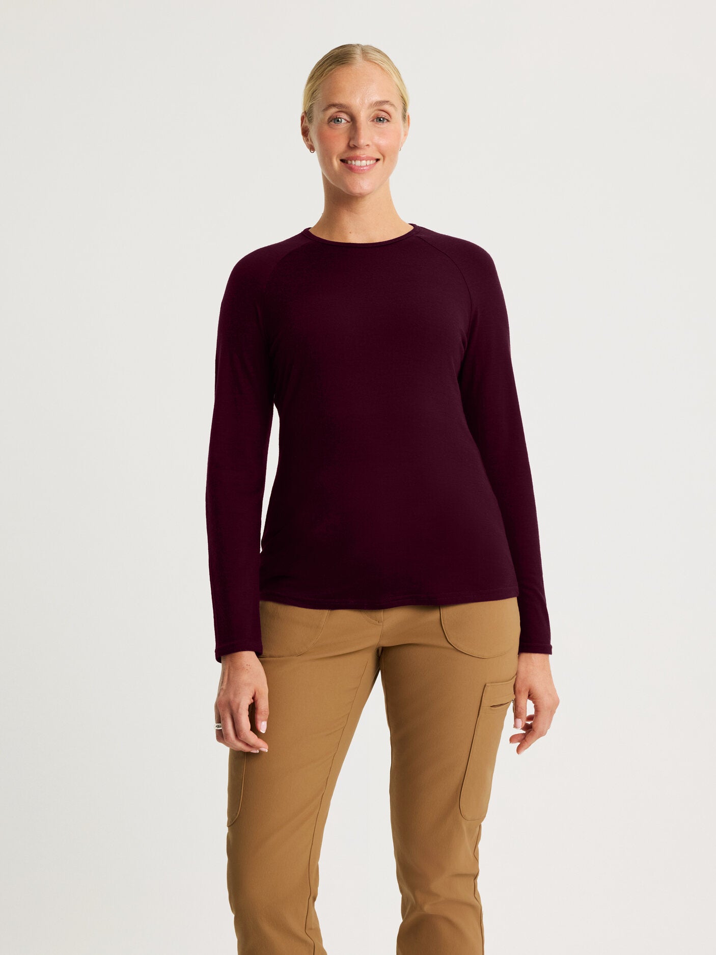 women's merino top long sleeve burgundy [[M - 178cm / 5'10'']]