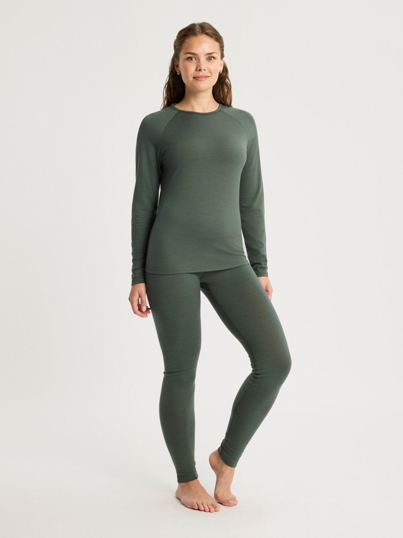 women's merino top long sleeve green [[S - 167cm / 5'6'']]