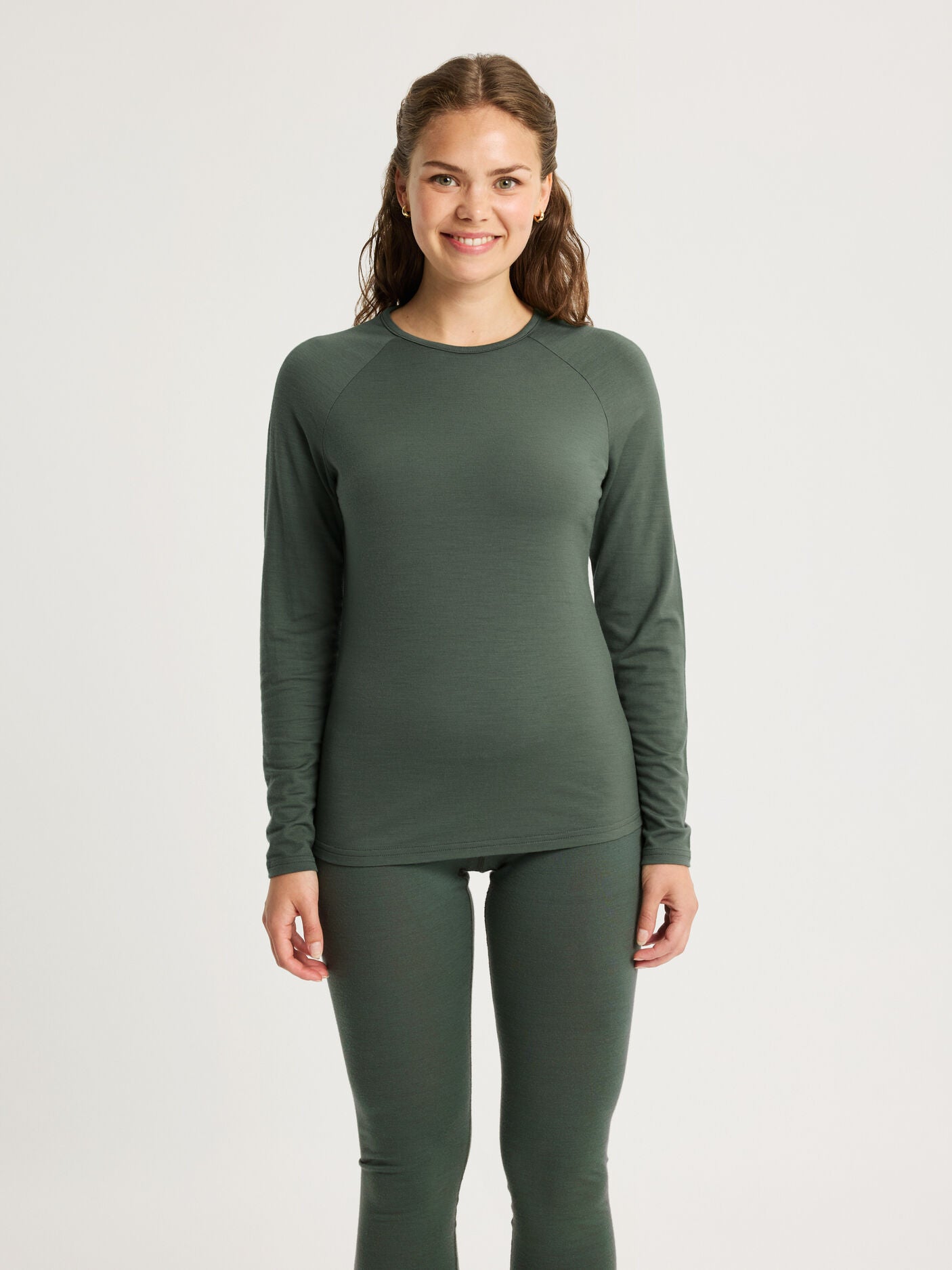 women's merino top long sleeve green [[S - 167cm / 5'6'']]