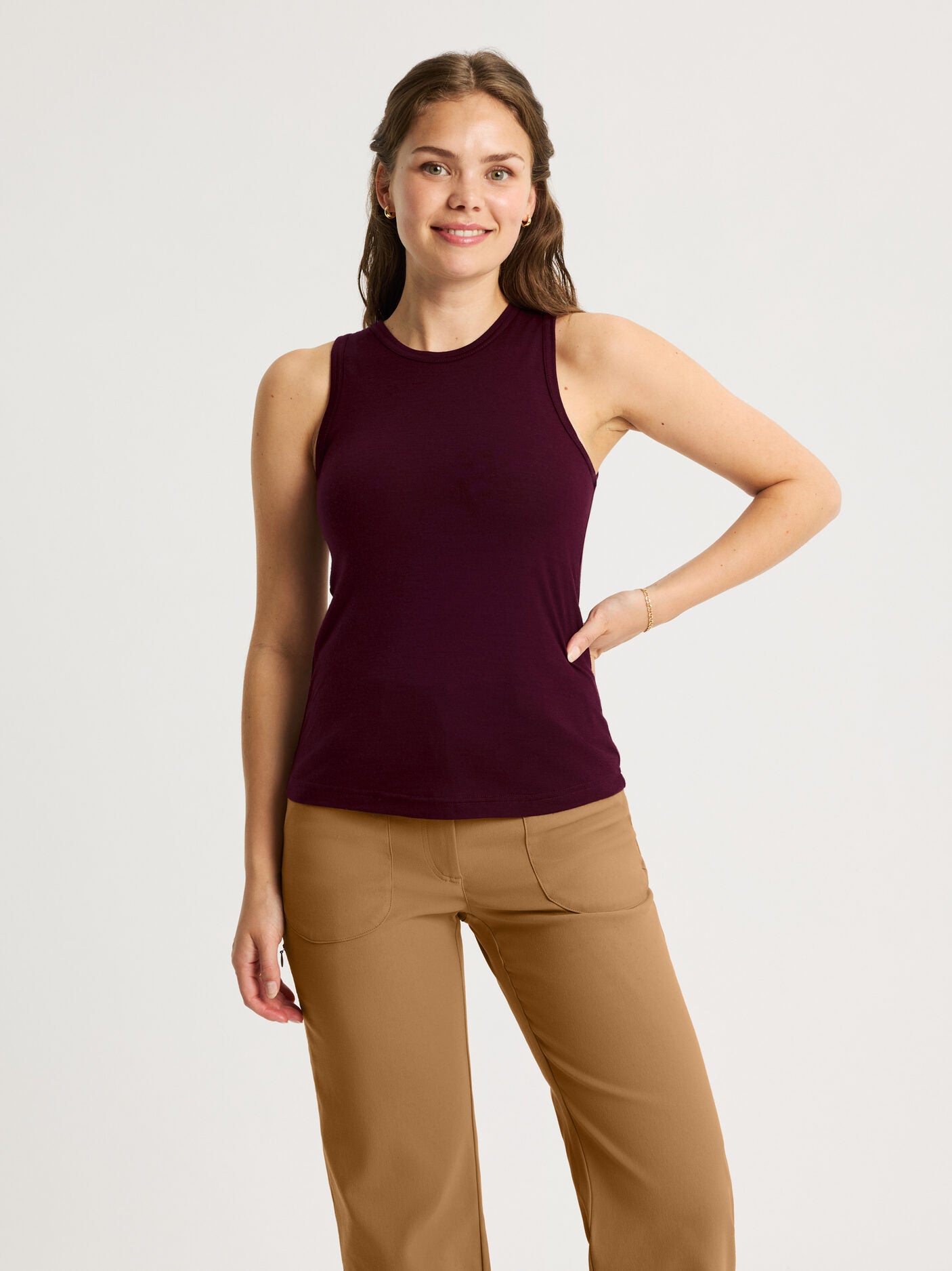 women's merino singlet burgundy [[S - 167cm / 5'6'']]