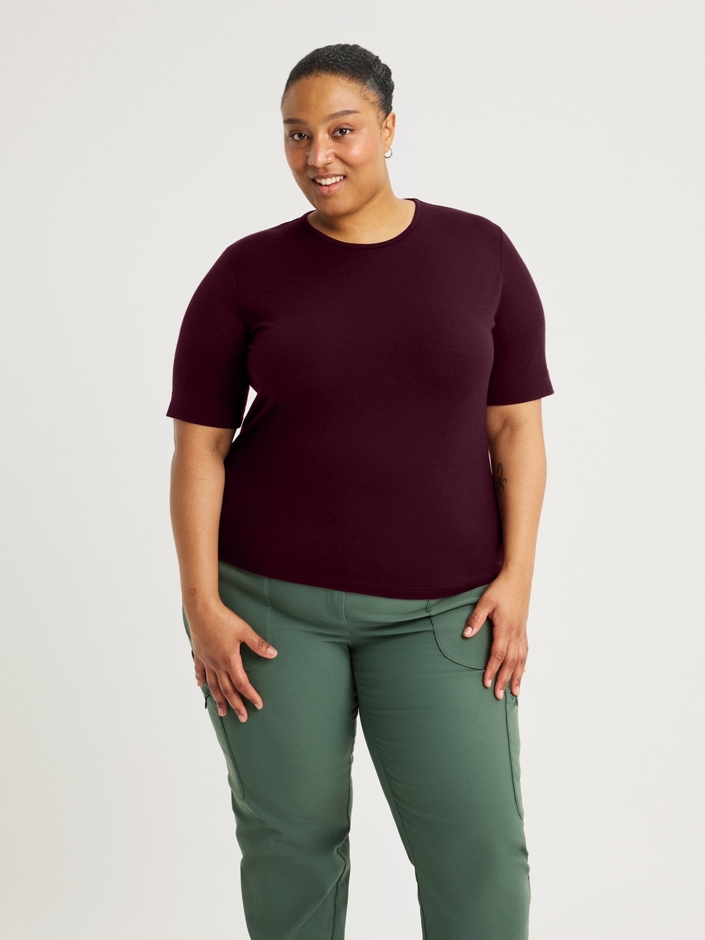 women's merino top short sleeve burgundy [[3XL - 177cm / 5'10'']]