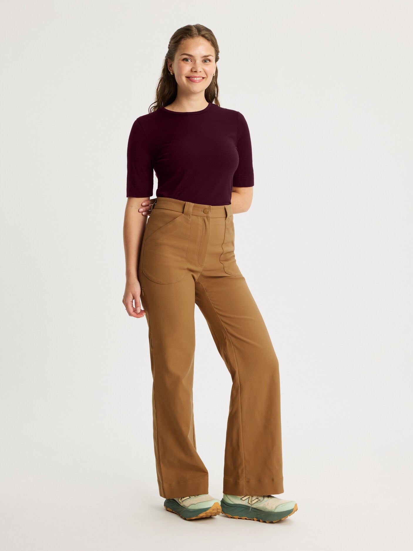women's merino top short sleeve burgundy [[S - 167cm / 5'6'']]