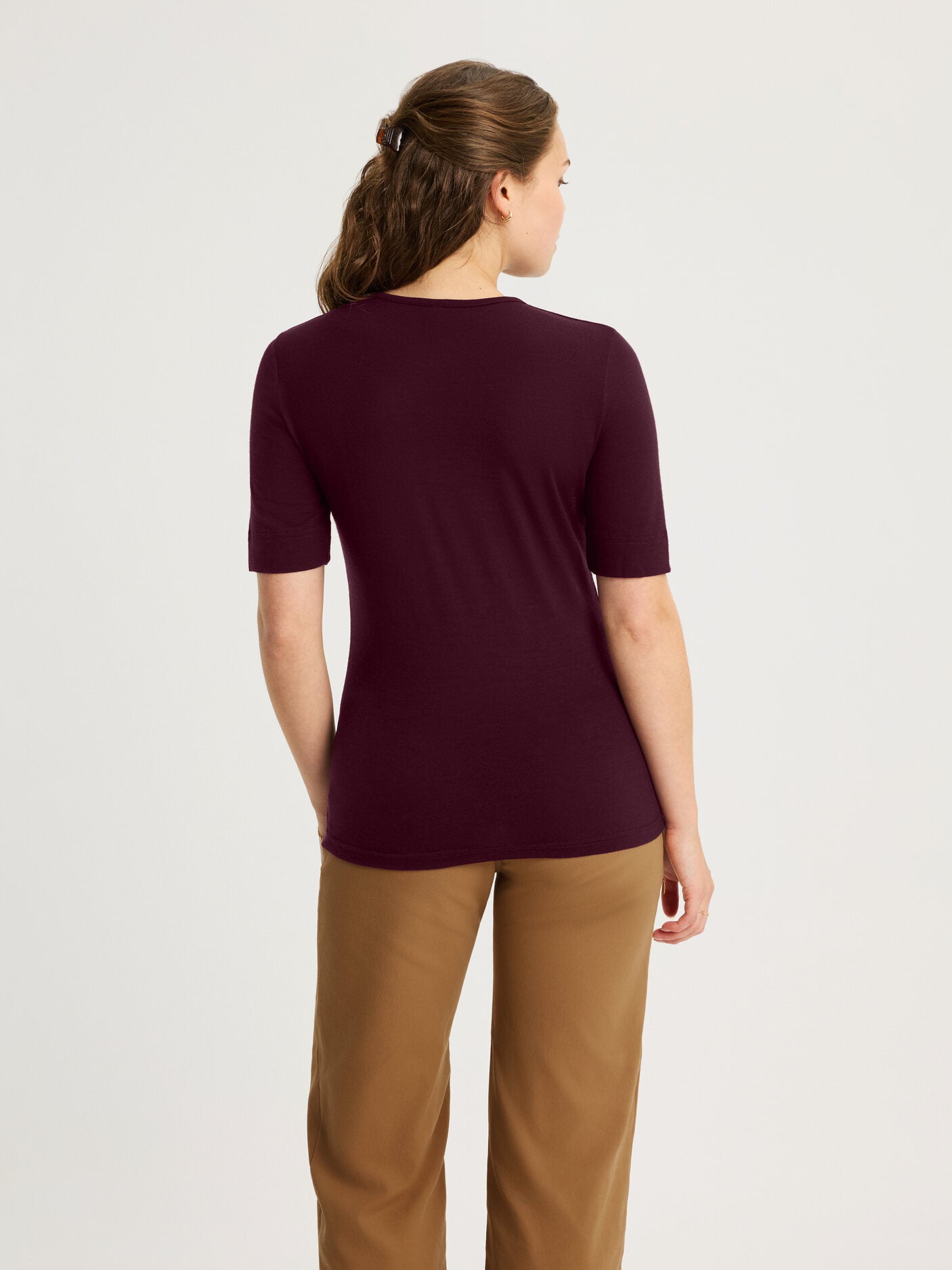women's merino top short sleeve burgundy [[S - 167cm / 5'6'']]