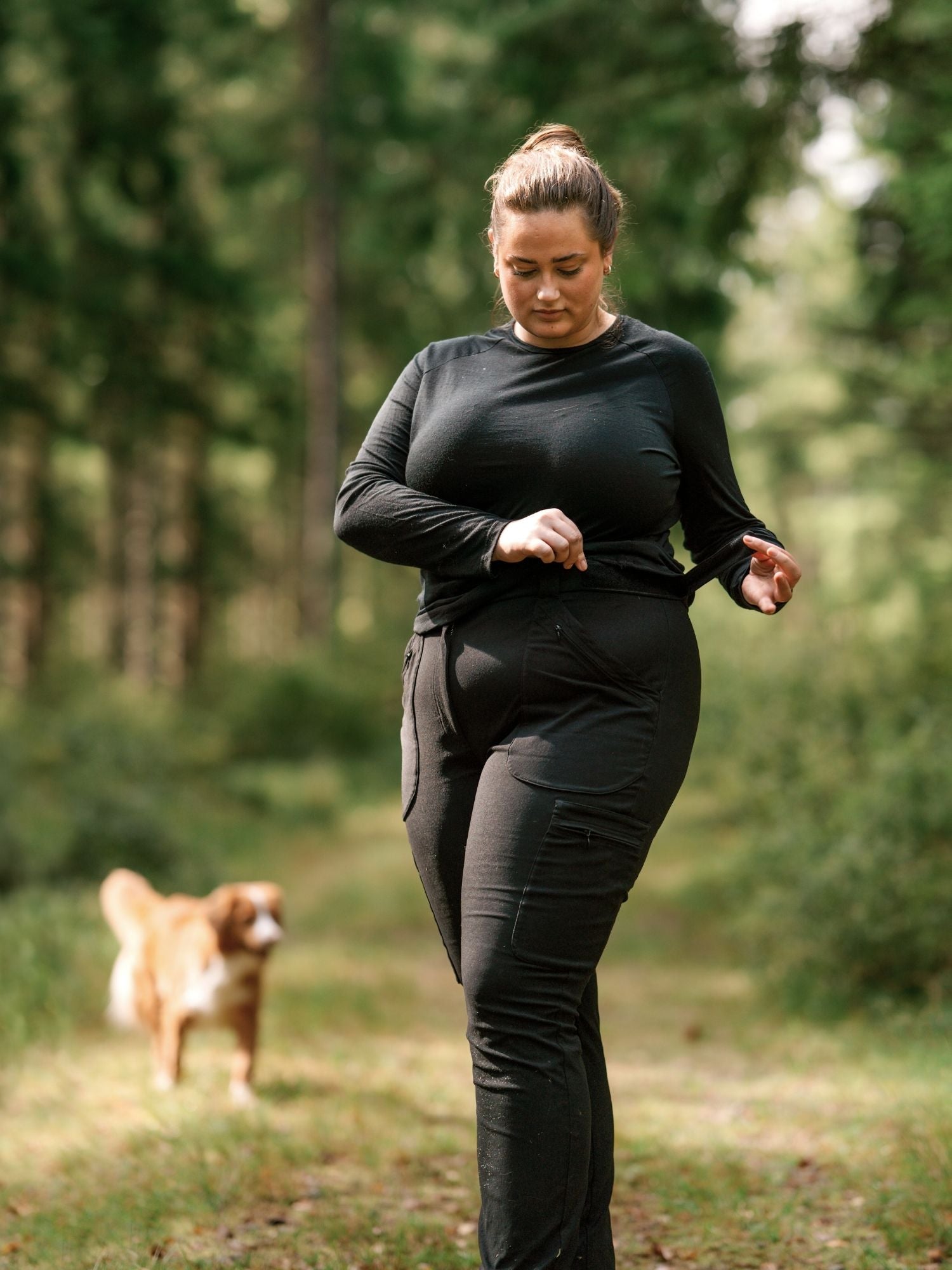 women's hiking pants adjustable waist black