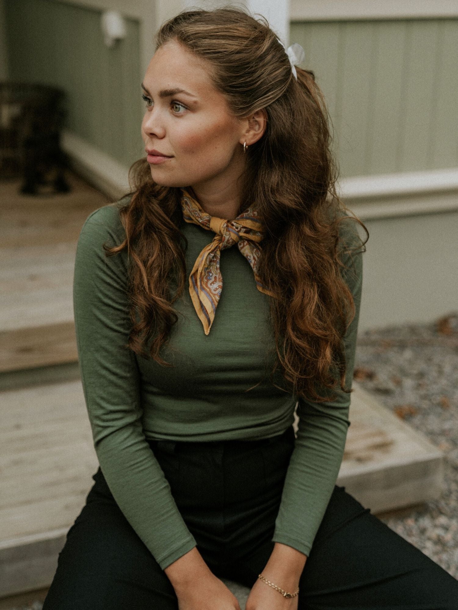 women's merino top long sleeve green