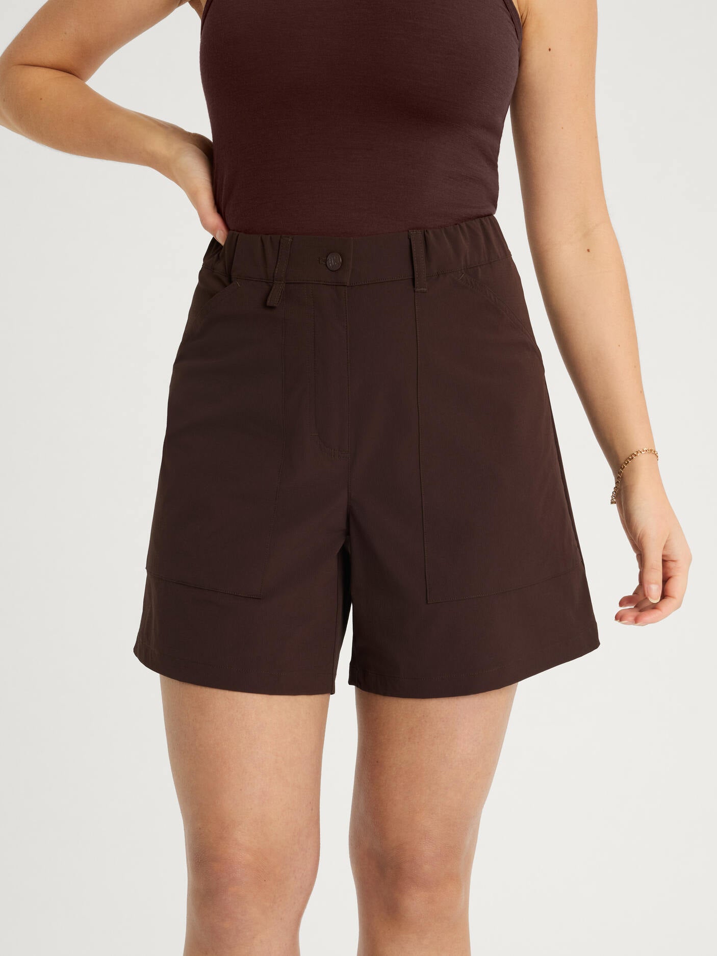 women's outdoor shorts high waist brown [[S - 167cm / 5'6'']]