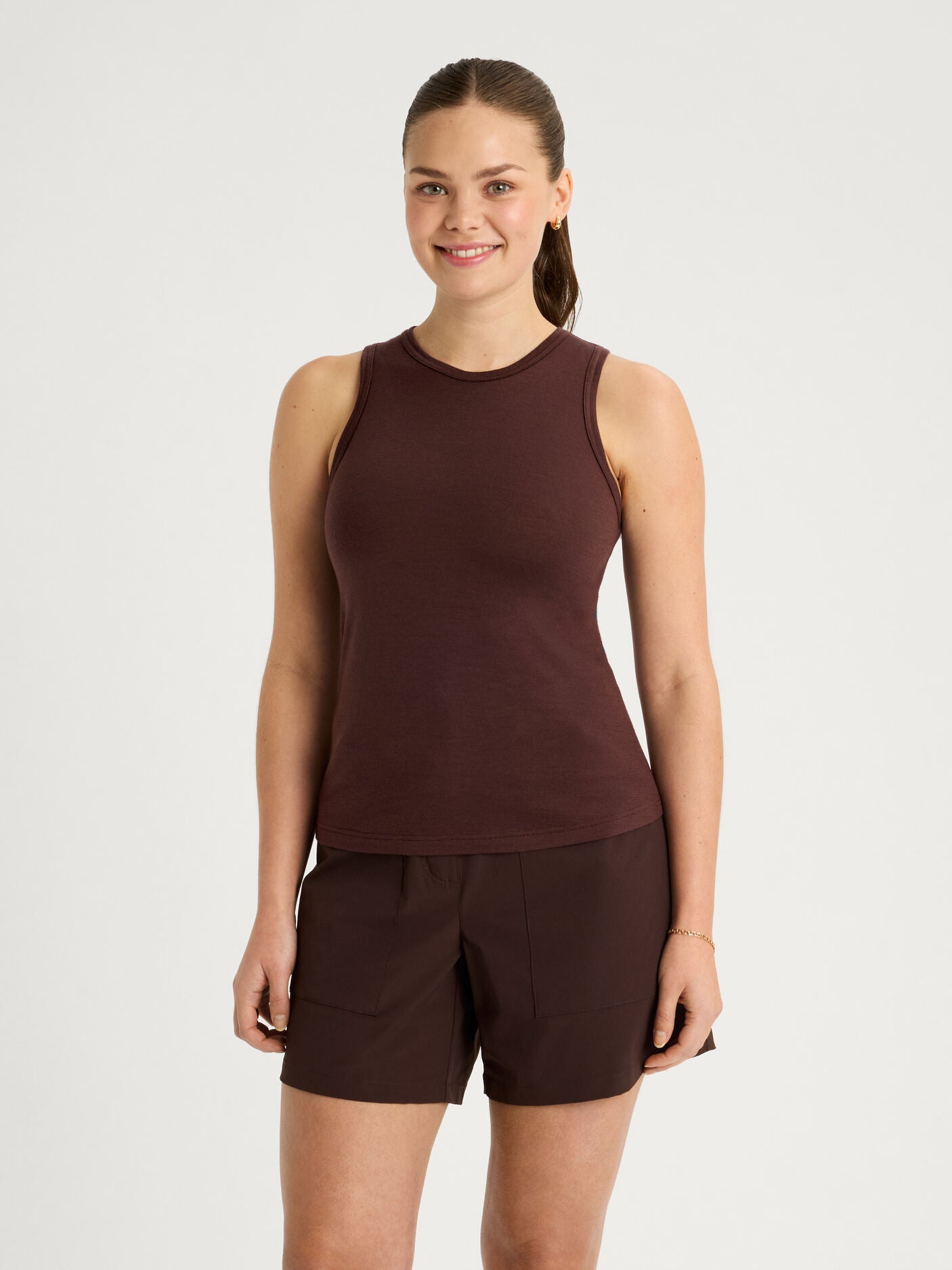 women's merino singlet brown [[S - 167cm / 5'6'']]