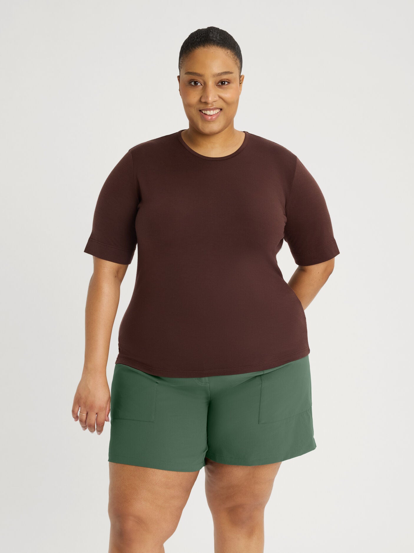 women's merino top short sleeve brown [[3XL - 177cm / 5'10'']]