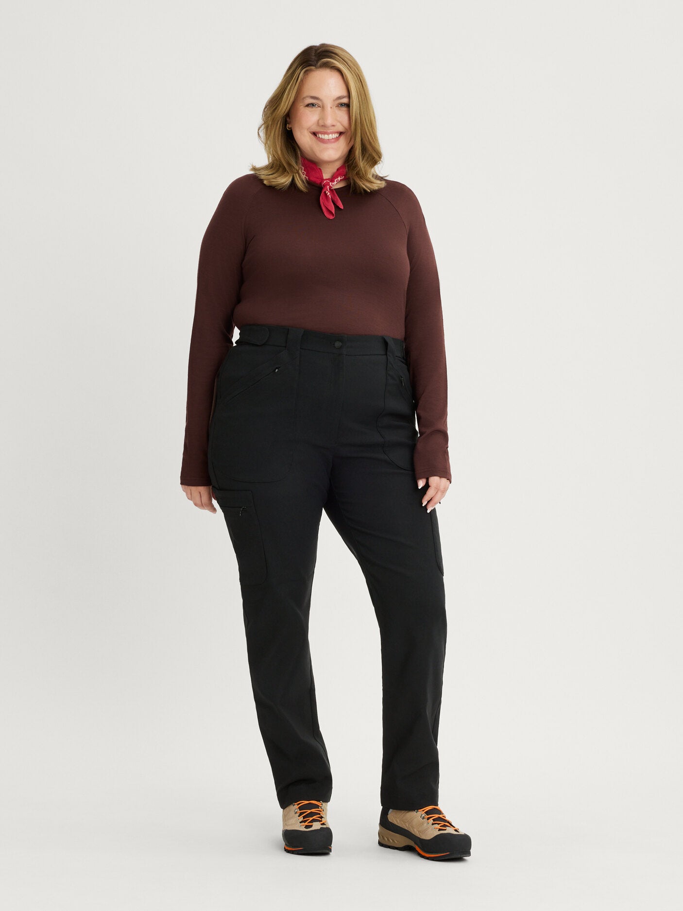 women's hiking pants adjustable waist black [[48 R - 73cm / 5'8'']]