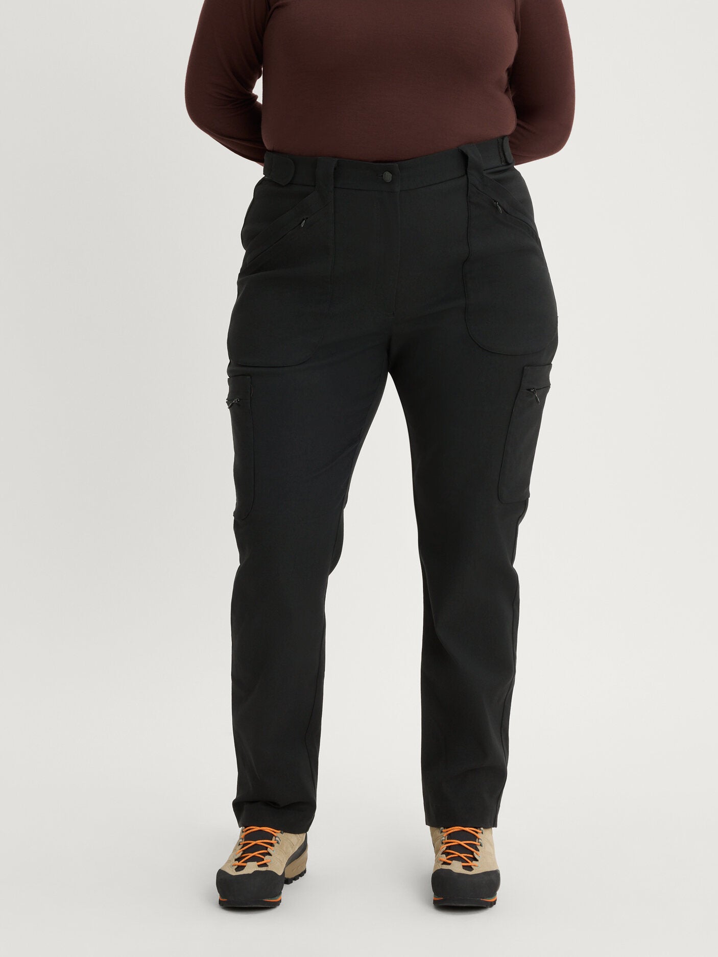 women's hiking pants adjustable waist black [[48 R - 73cm / 5'8'']]