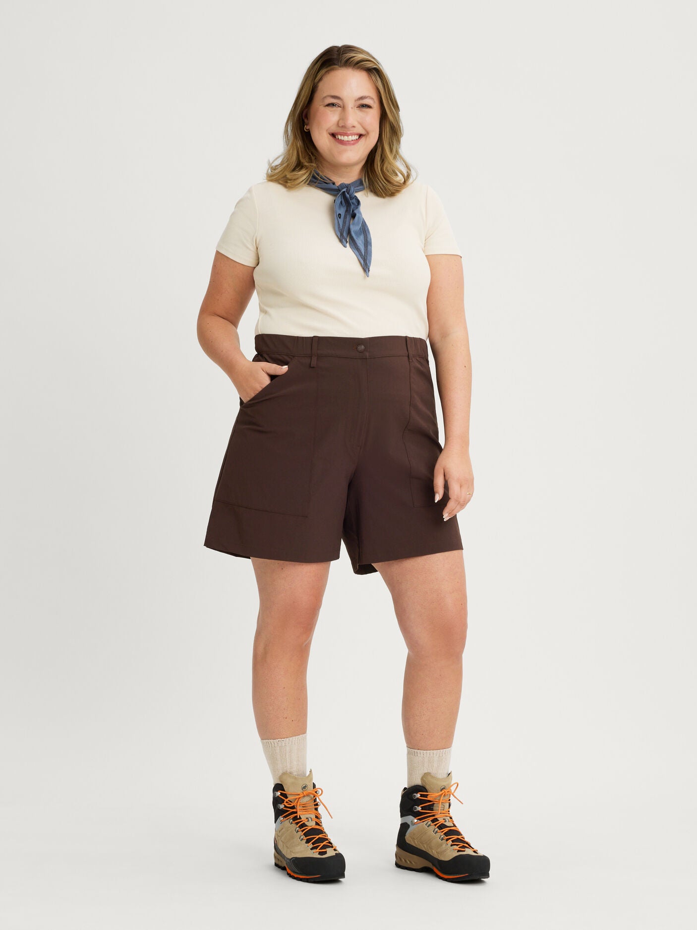 women's outdoor shorts high waist brown [[50 - 173cm / 5'8'']]