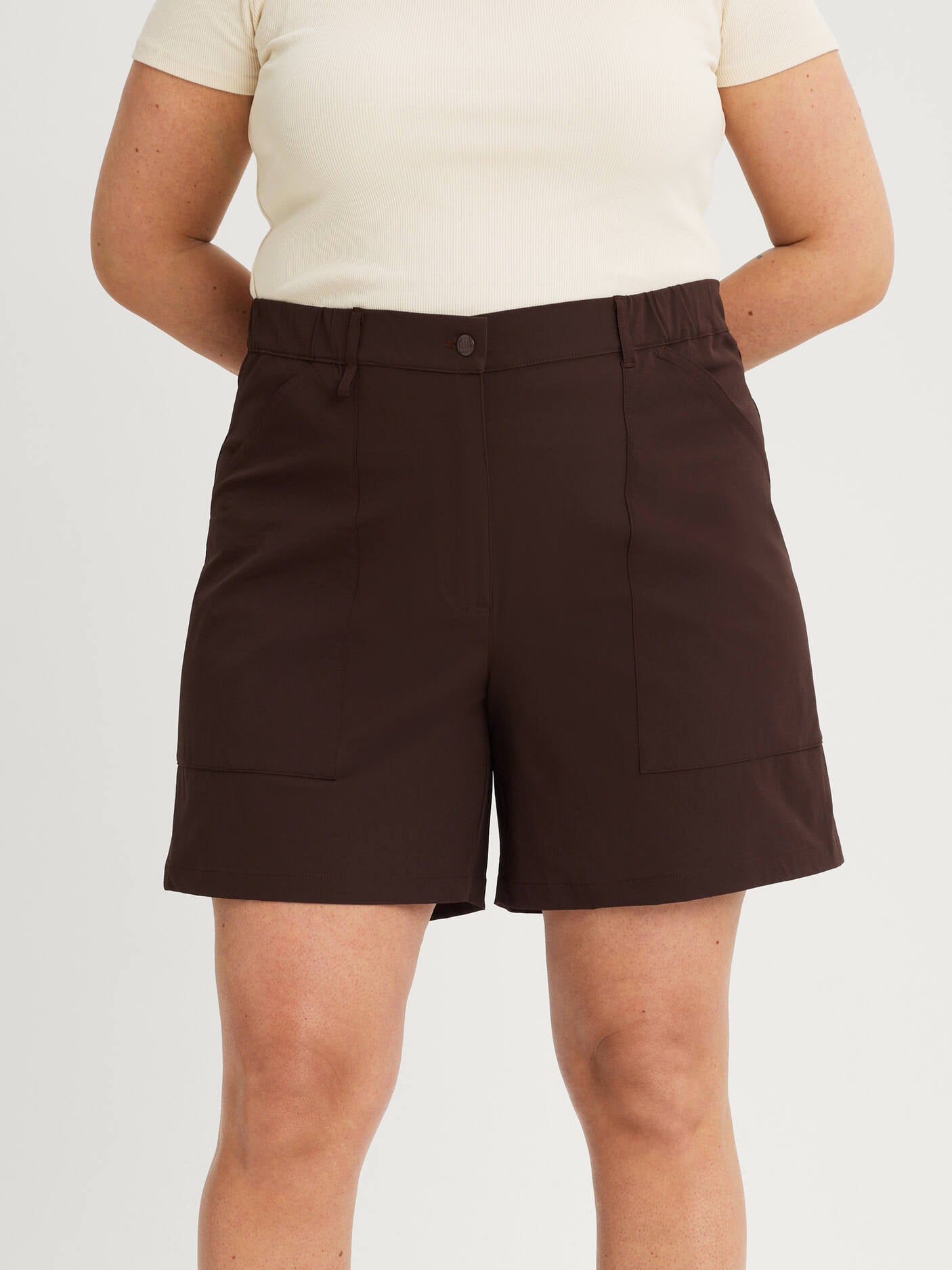 women's outdoor shorts high waist brown [[50 - 173cm / 5'8'']]